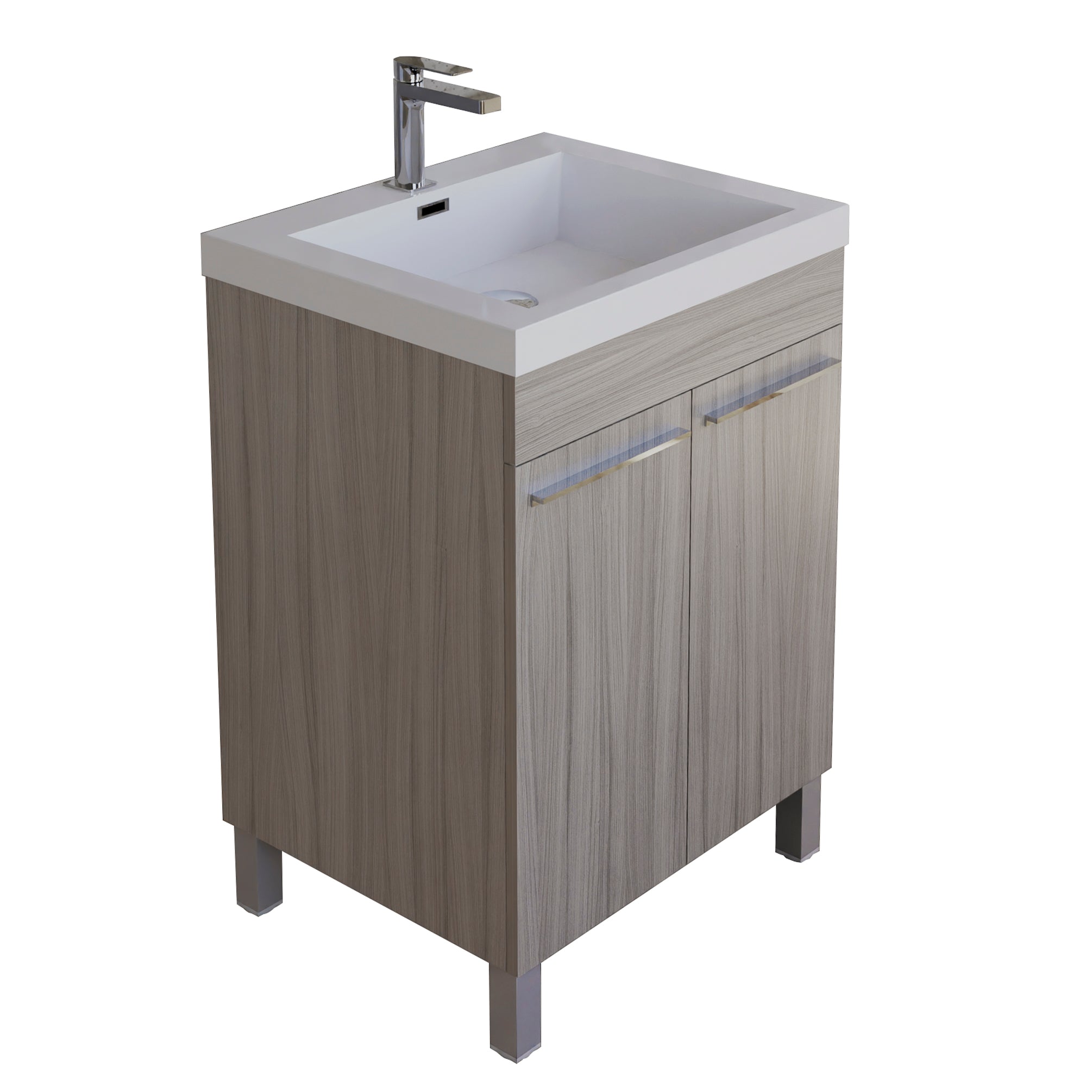 Ocean 23.5 Nilo Grey Wood Texture Cabinet, Square Cultured Marble Sink, Free Standing Vanity Set