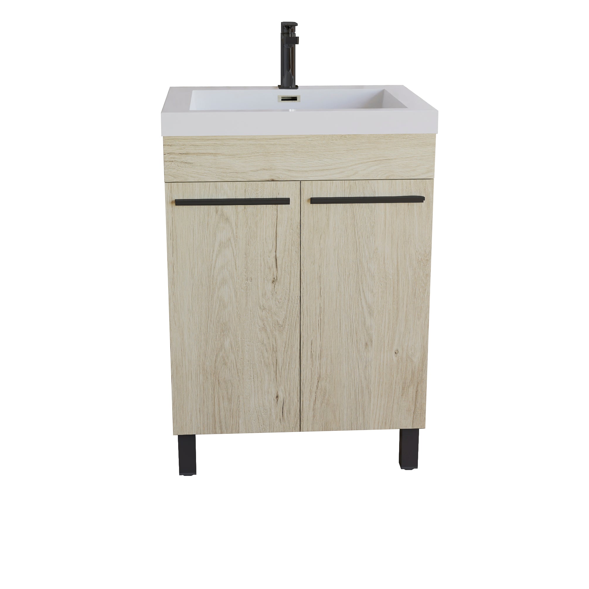 Ocean 23.5 Oak Cabinet, Square Cultured Marble Sink, Free Standing Vanity Set