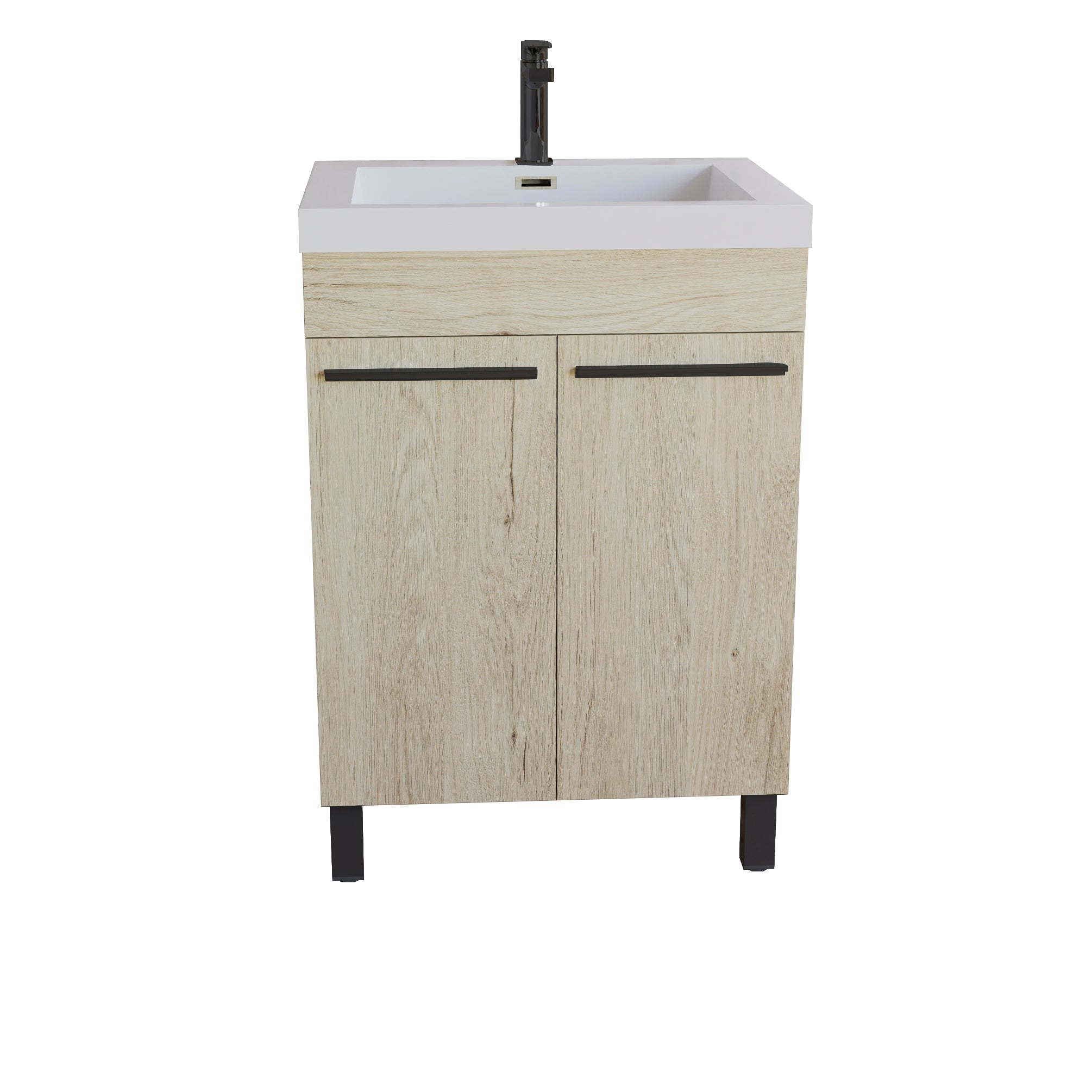 Ocean 23.5 Oak Cabinet, Square Cultured Marble Sink, Free Standing Vanity Set 