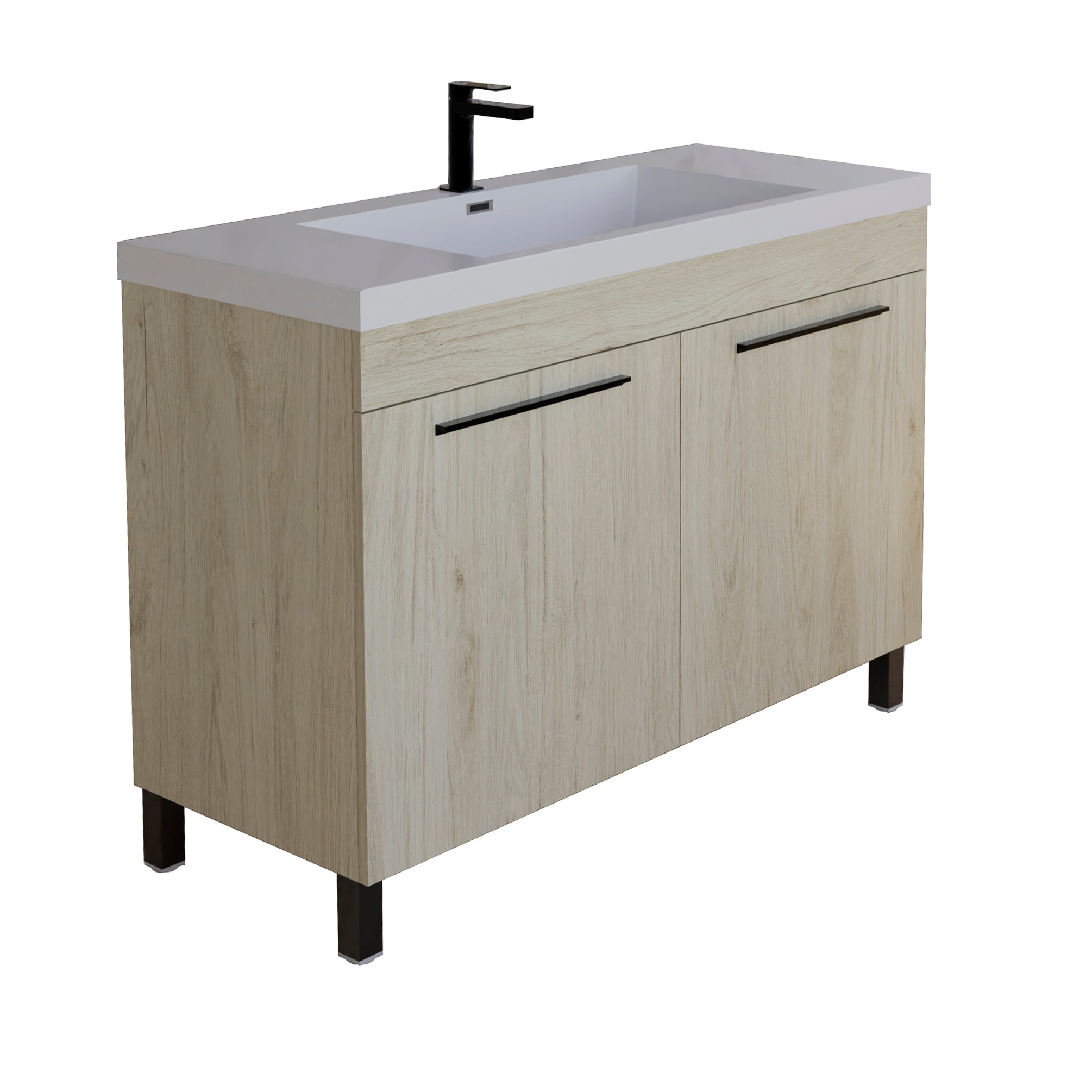 Ocean 31.5 Oak Cabinet, Square Cultured Marble Sink, Free Standing Vanity Set