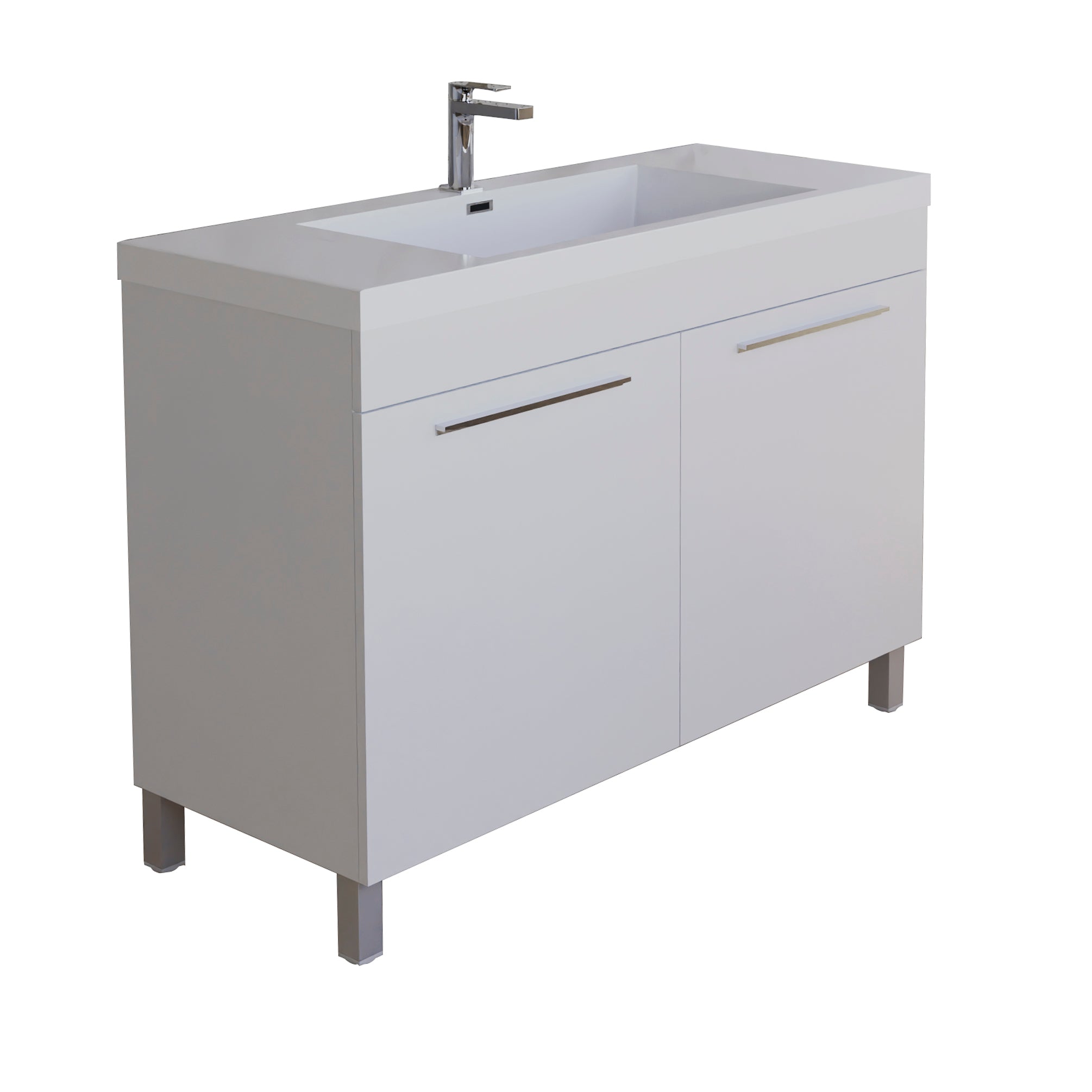 Ocean 31.5 White High Gloss Cabinet, Square Cultured Marble Sink, Free Standing Vanity Set