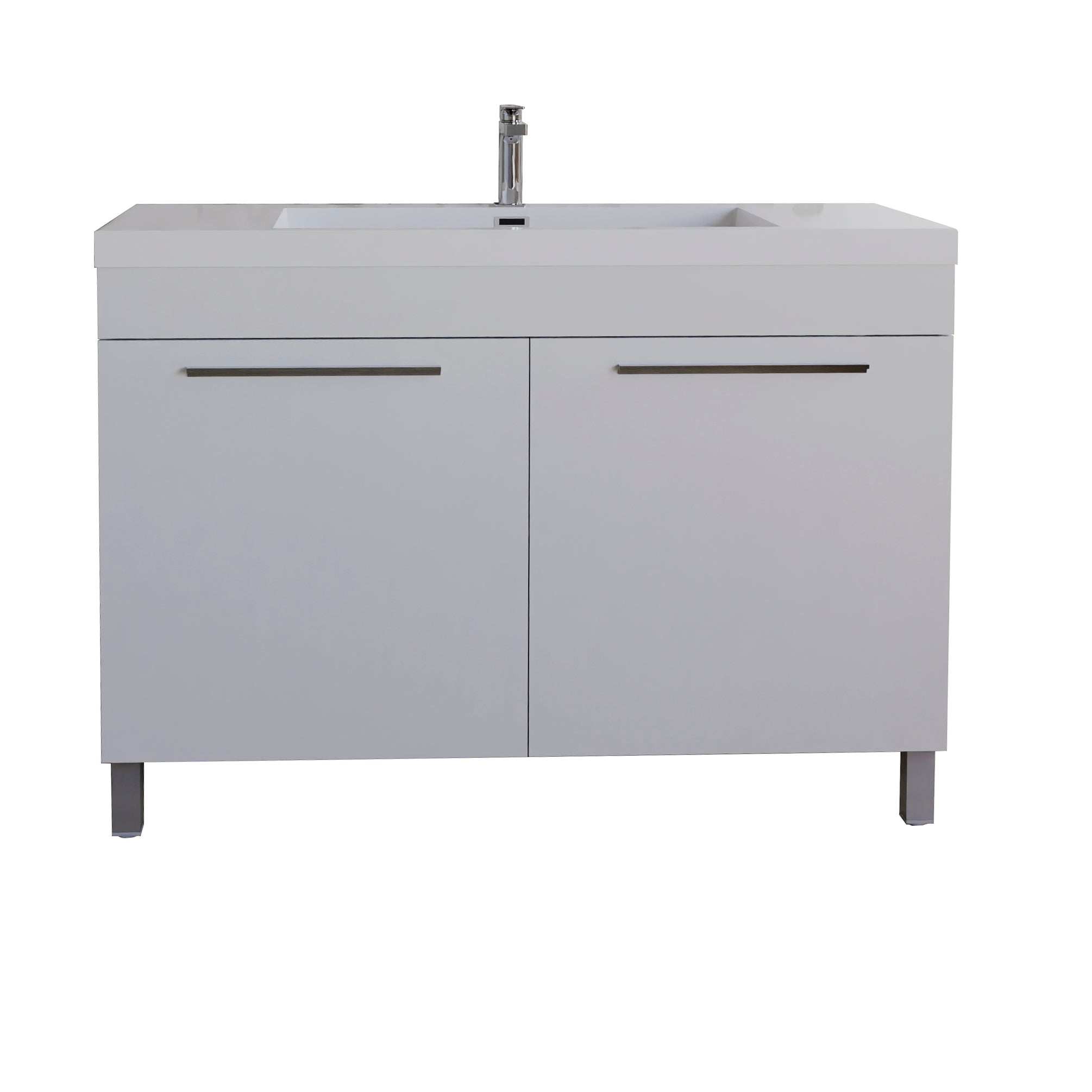 Ocean 31.5 White High Gloss Cabinet, Square Cultured Marble Sink, Free Standing Vanity Set