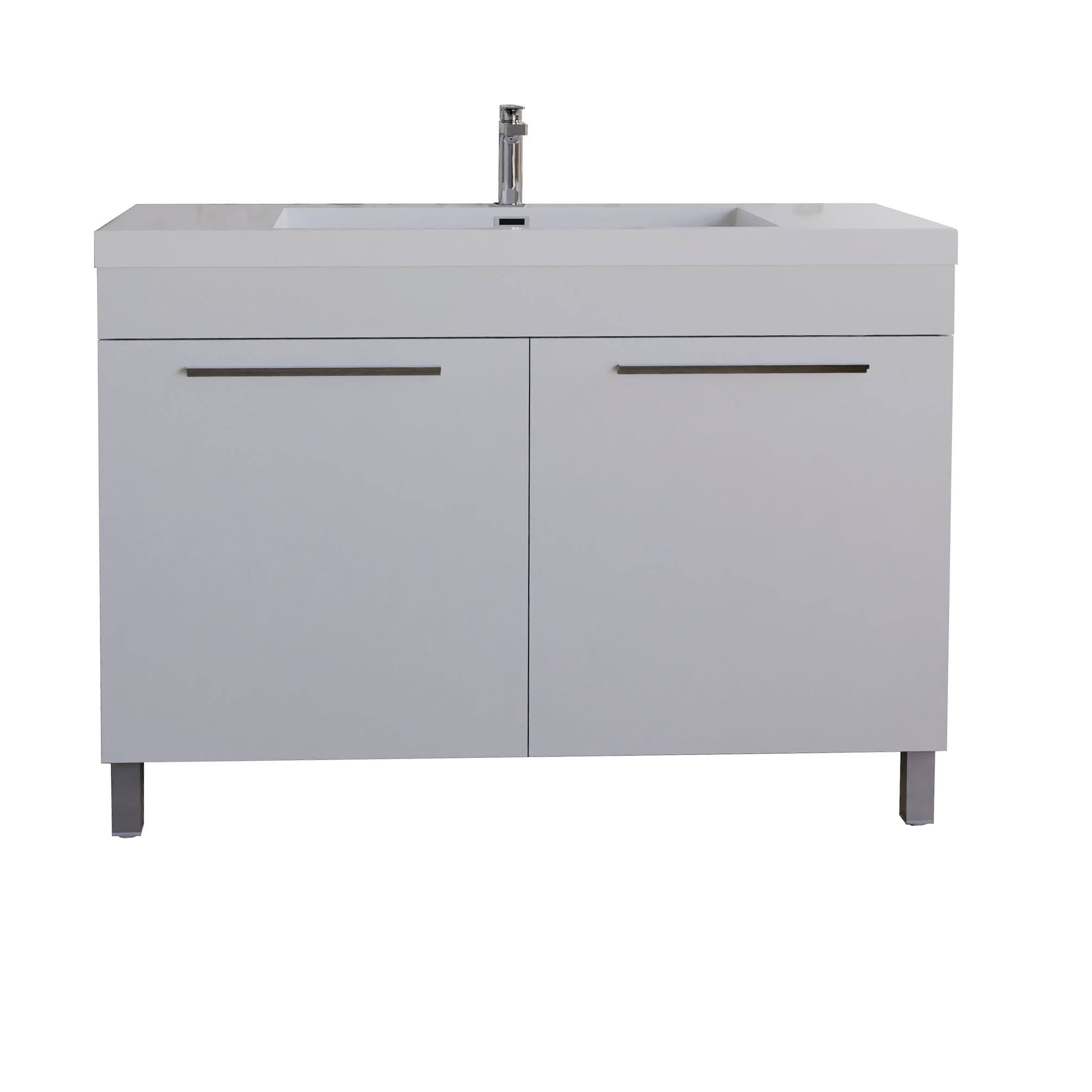 Ocean 31.5 White High Gloss Cabinet, Square Cultured Marble Sink, Free Standing Vanity Set 