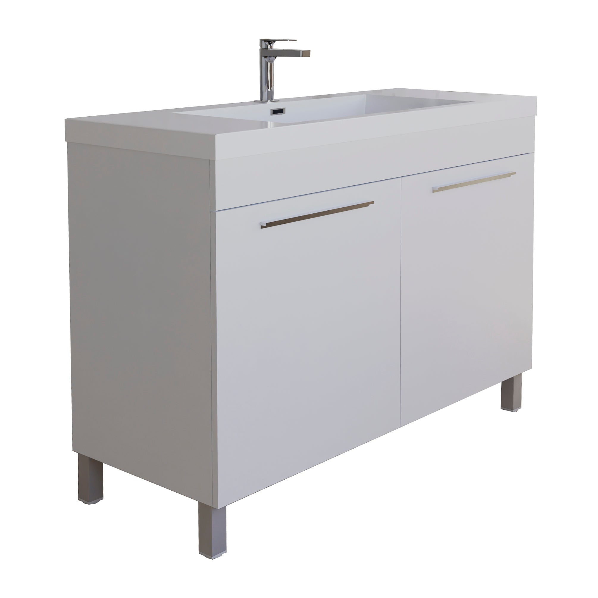 Ocean 31.5 White High Gloss Cabinet, Square Cultured Marble Sink, Free Standing Vanity Set