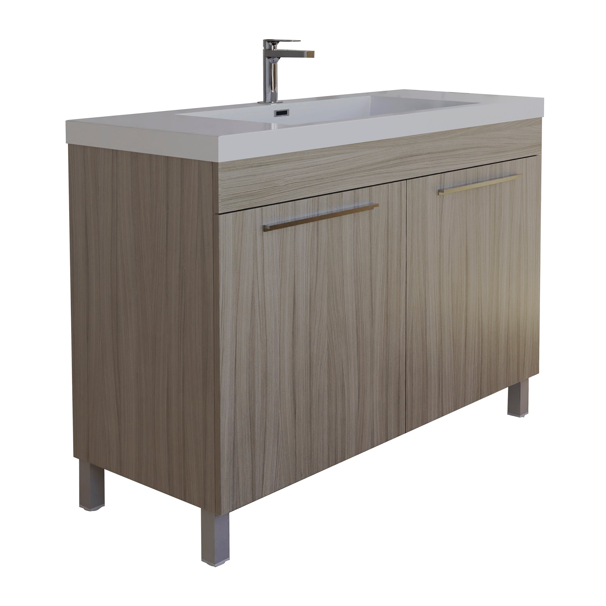 Ocean 35.5 Nilo Grey Wood Texture Cabinet, Square Cultured Marble Sink, Free Standing Vanity Set