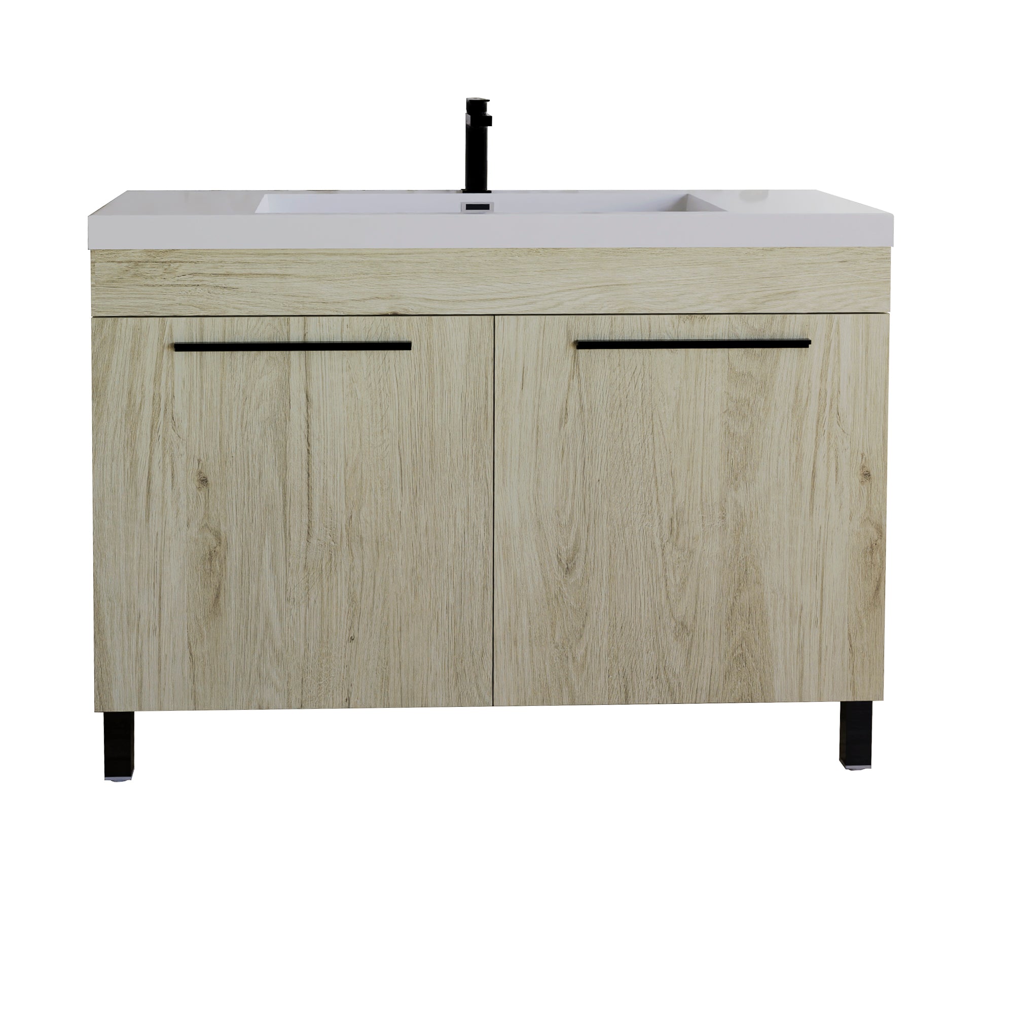 Ocean 35.5 Oak Cabinet, Square Cultured Marble Sink, Free Standing Vanity Set