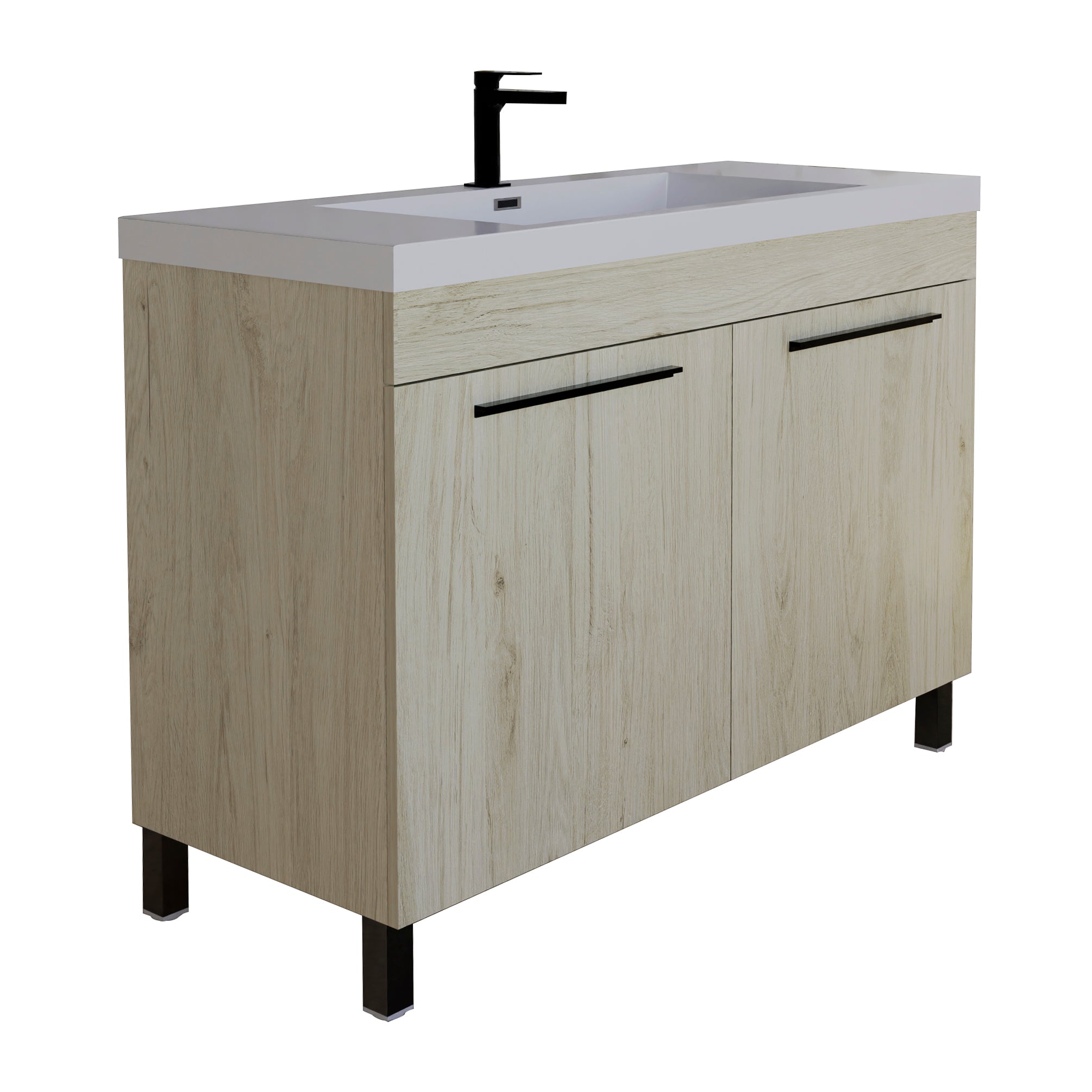 Ocean 35.5 Oak Cabinet, Square Cultured Marble Sink, Free Standing Vanity Set