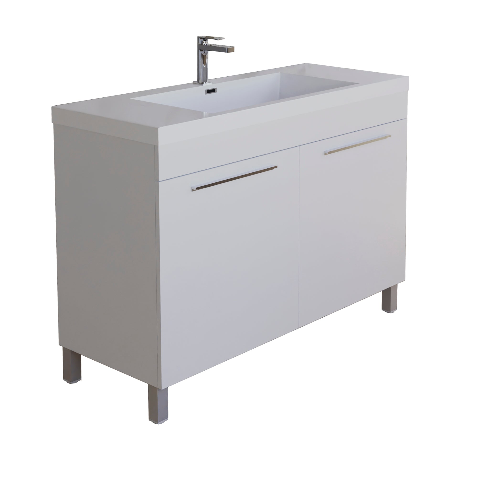 Ocean 35.5 White High Gloss Cabinet, Square Cultured Marble Sink, Free Standing Vanity Set