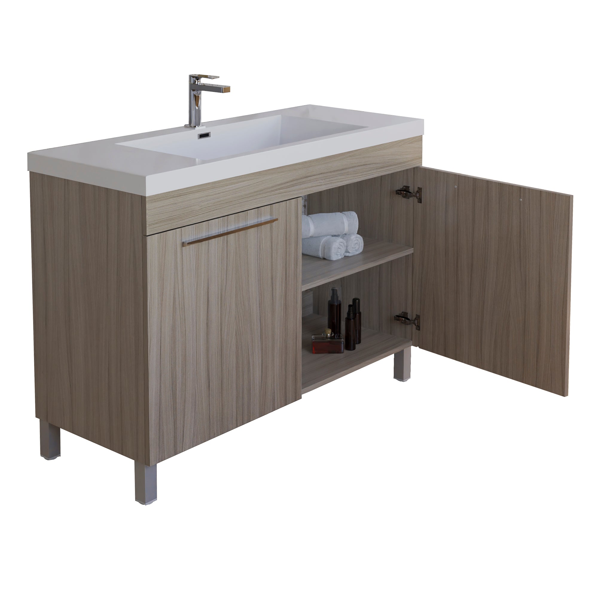 Ocean 47.5 Nilo Grey Wood Texture Cabinet, Square Cultured Marble Sink, Free Standing Vanity Set