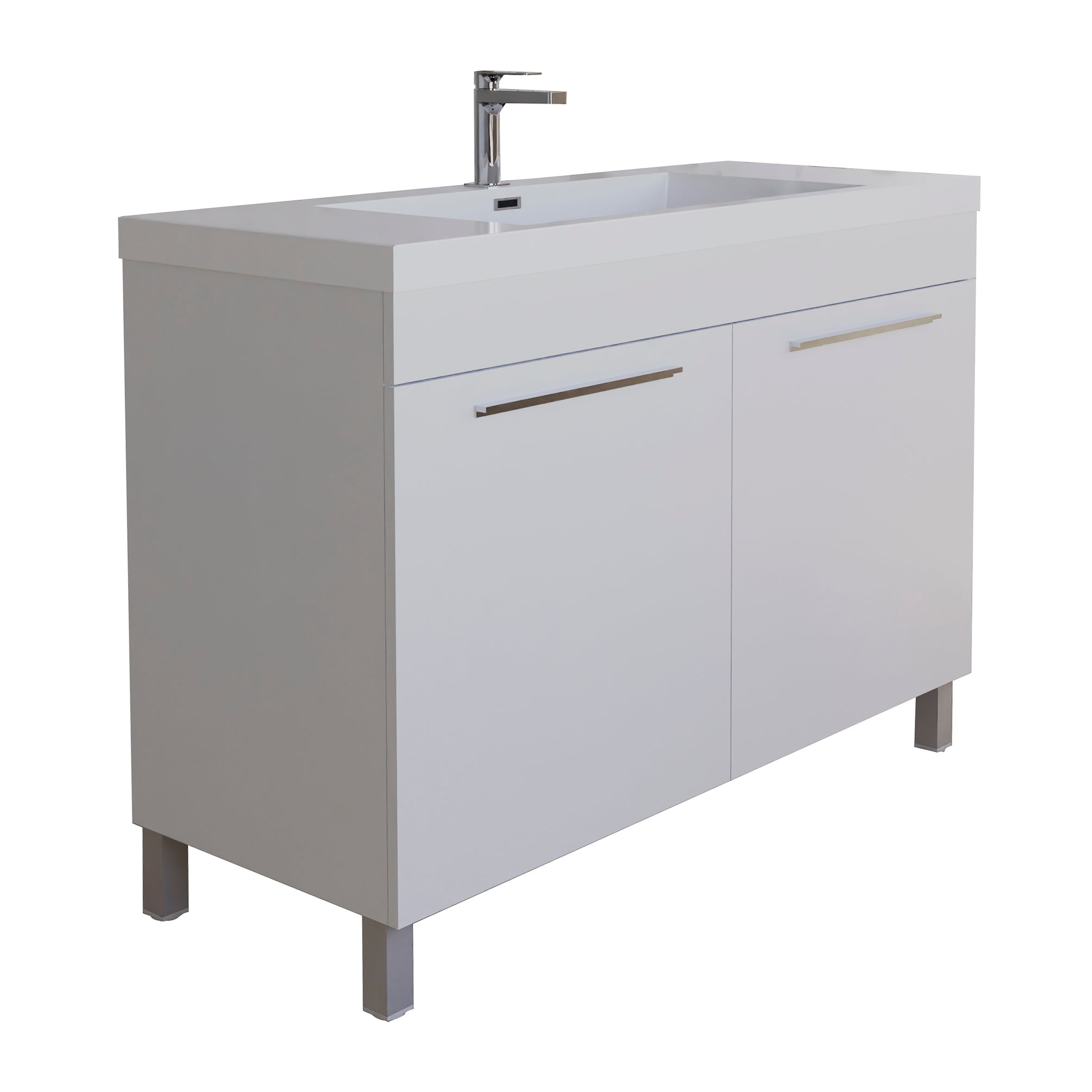 Ocean 47.5 White High Gloss Cabinet, Square Cultured Marble Sink, Free Standing Vanity Set