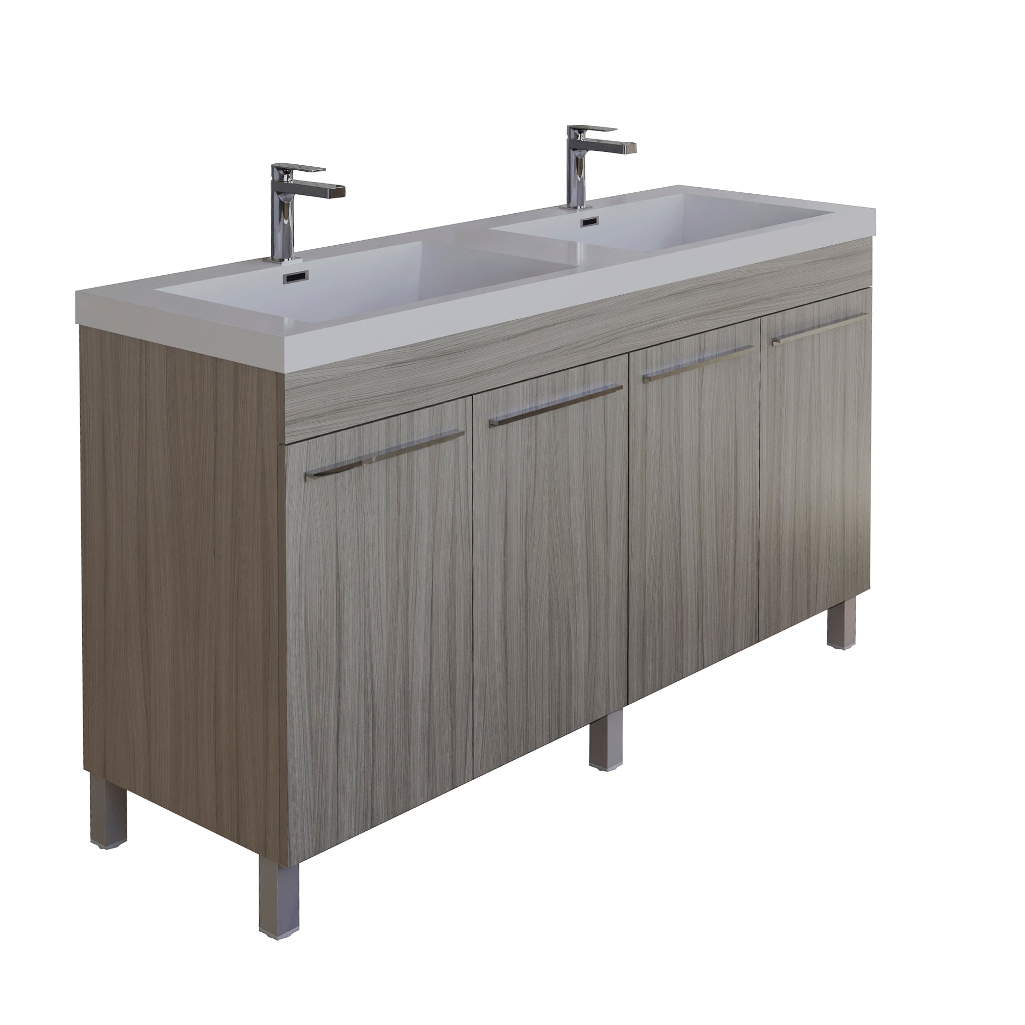 Ocean 59 Nilo Grey Wood Texture Cabinet, Square Cultured Marble Sink, Free Standing Vanity Set 