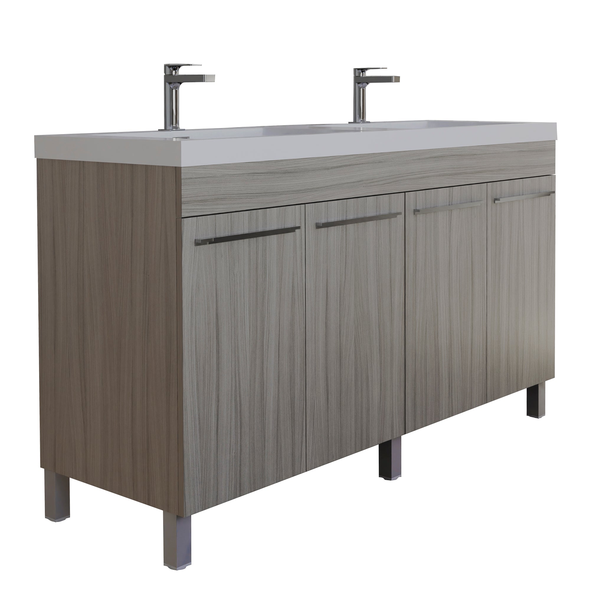 Ocean 59 Nilo Grey Wood Texture Cabinet, Square Cultured Marble Sink, Free Standing Vanity Set 