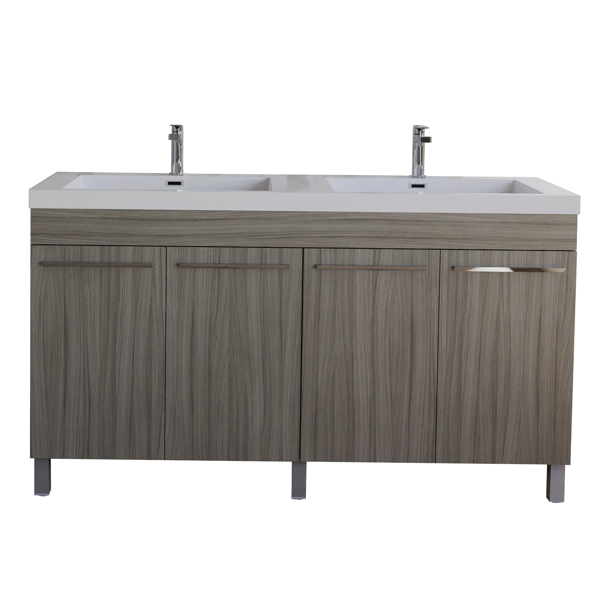 Ocean 59 Nilo Grey Wood Texture Cabinet, Square Cultured Marble Sink, Free Standing Vanity Set