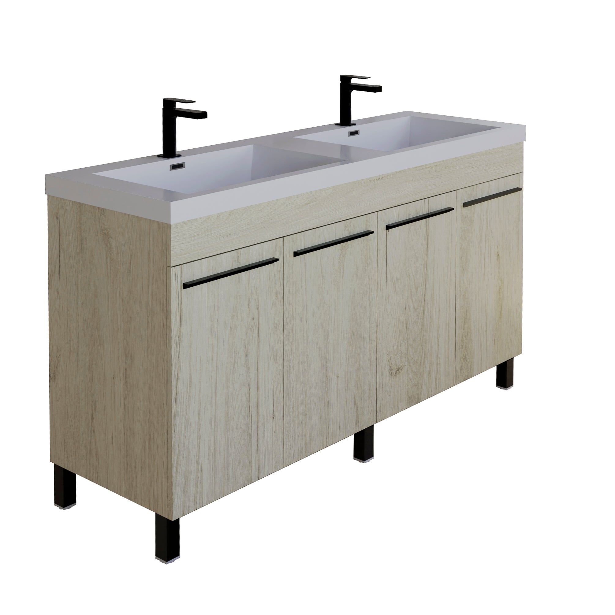 Ocean 59 Oak Cabinet, Square Cultured Marble Sink, Free Standing Vanity Set