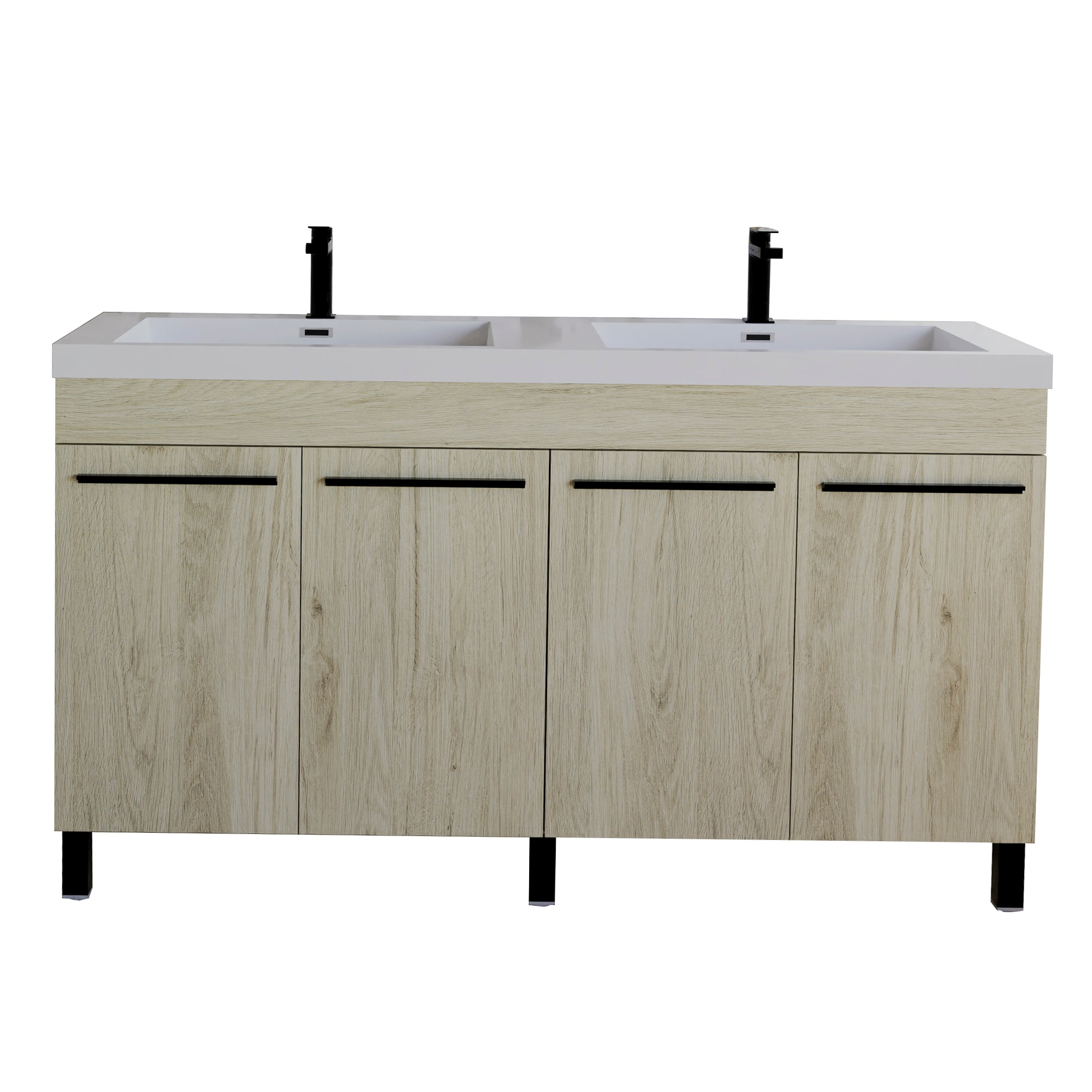 Ocean 59 Oak Cabinet, Square Cultured Marble Sink, Free Standing Vanity Set