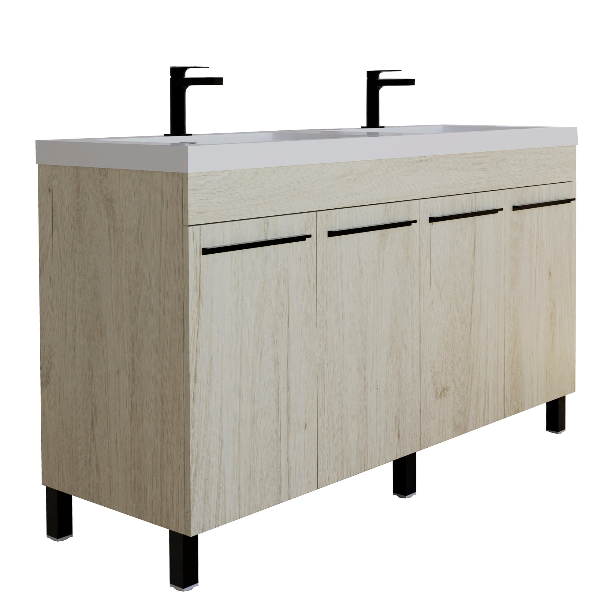 Ocean 59 Oak Cabinet, Square Cultured Marble Sink, Free Standing Vanity Set