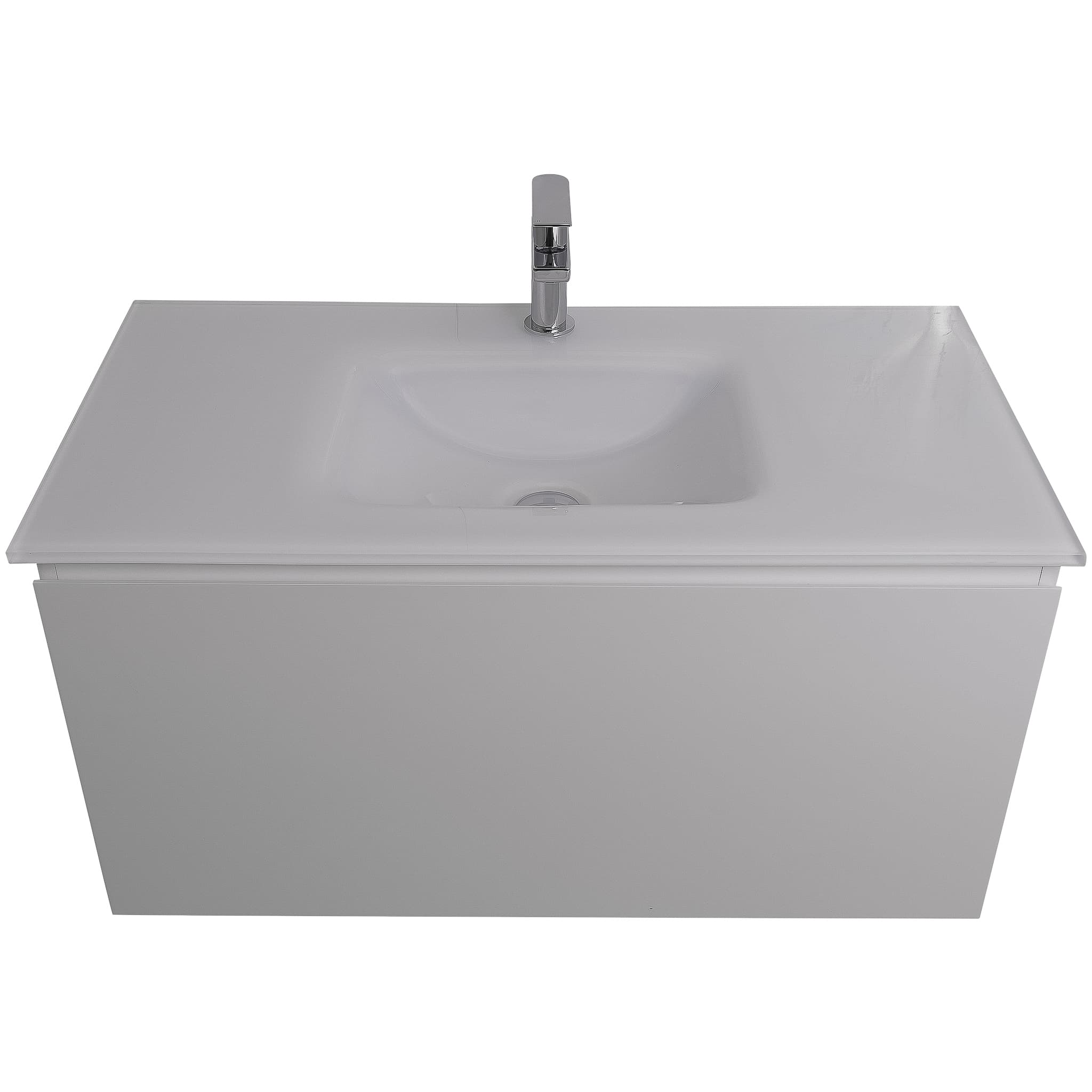 Venice 31.5 White High Gloss Cabinet, White Tempered Glass Sink, Wall Mounted Modern Vanity Set