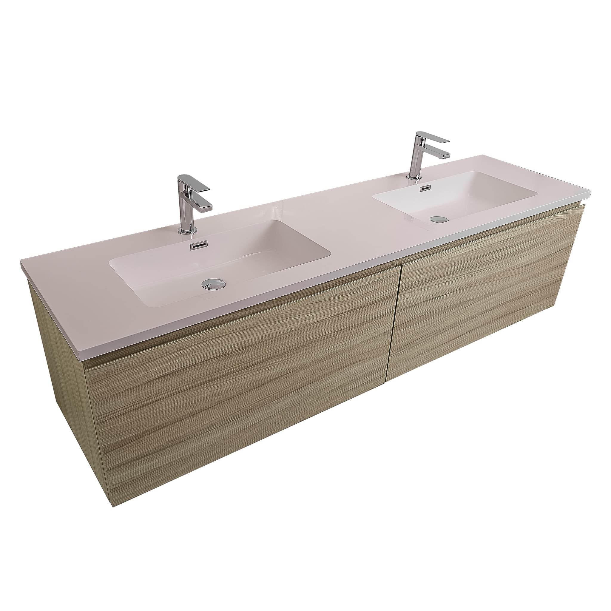 Venice 72 Nilo Grey Wood Texture Cabinet, Square Cultured Double Marble Sink, Wall Mounted Modern Vanity Set