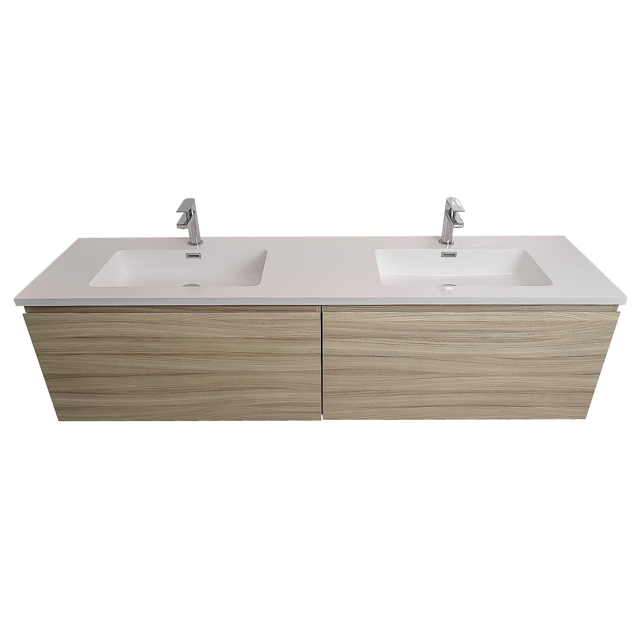 Venice 72 Nilo Grey Wood Texture Cabinet, Square Cultured Double Marble Sink, Wall Mounted Modern Vanity Set