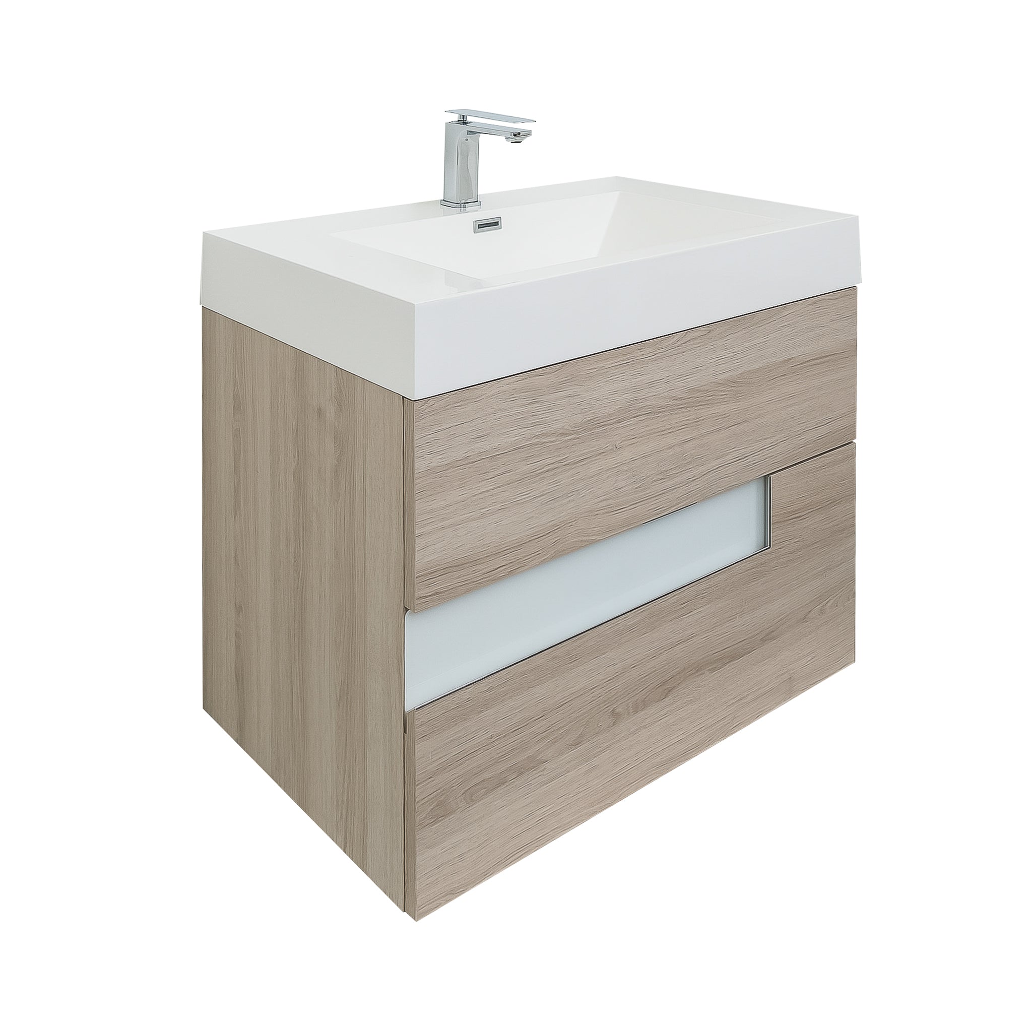 Vision 35.5 Natural Light Wood Cabinet, Square Cultured Marble Sink, Wall Mounted Modern Vanity Set