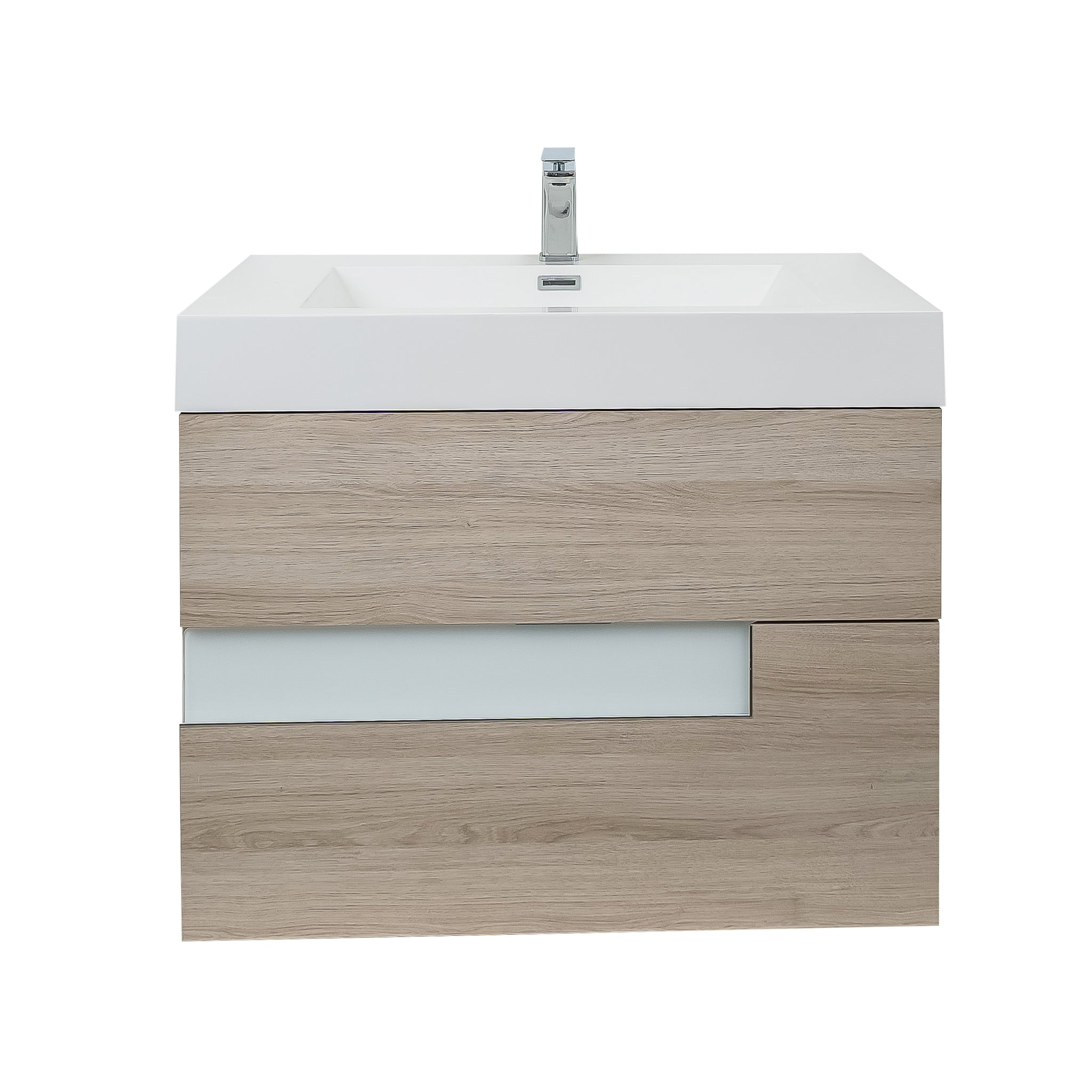 Vision 35.5 Natural Light Wood Cabinet, Square Cultured Marble Sink, Wall Mounted Modern Vanity Set