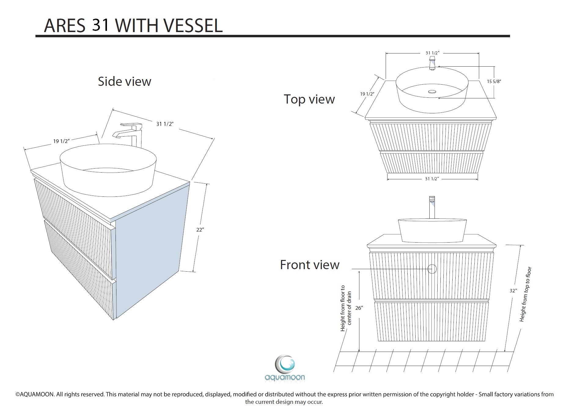 Ares 31.5 Matte Grey Cabinet, Ares Navy Blue Top And Ares Navy Blue Ceramic Basin, Wall Mounted Modern Vanity Set