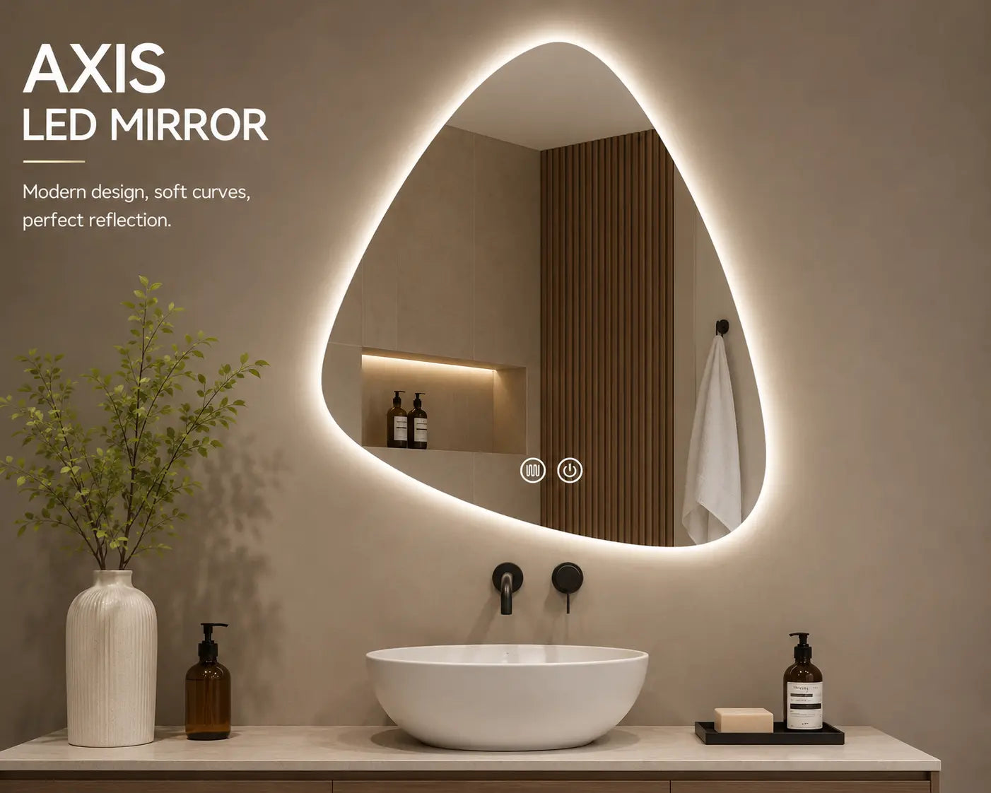 Aquamoon AXIS A LED Bathroom Mirror 24" x 39" Wall Mounted With Bottom Front Touch On/Off Switch 6000K High Lumen 
