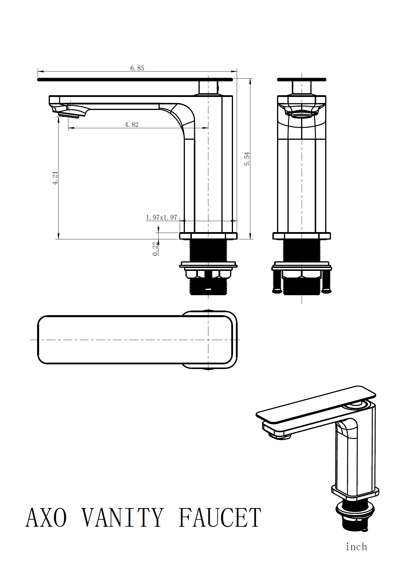 Aquamoon Axo Collection Single Lever Bathroom Vanity Faucet Brushed Nickel Finish