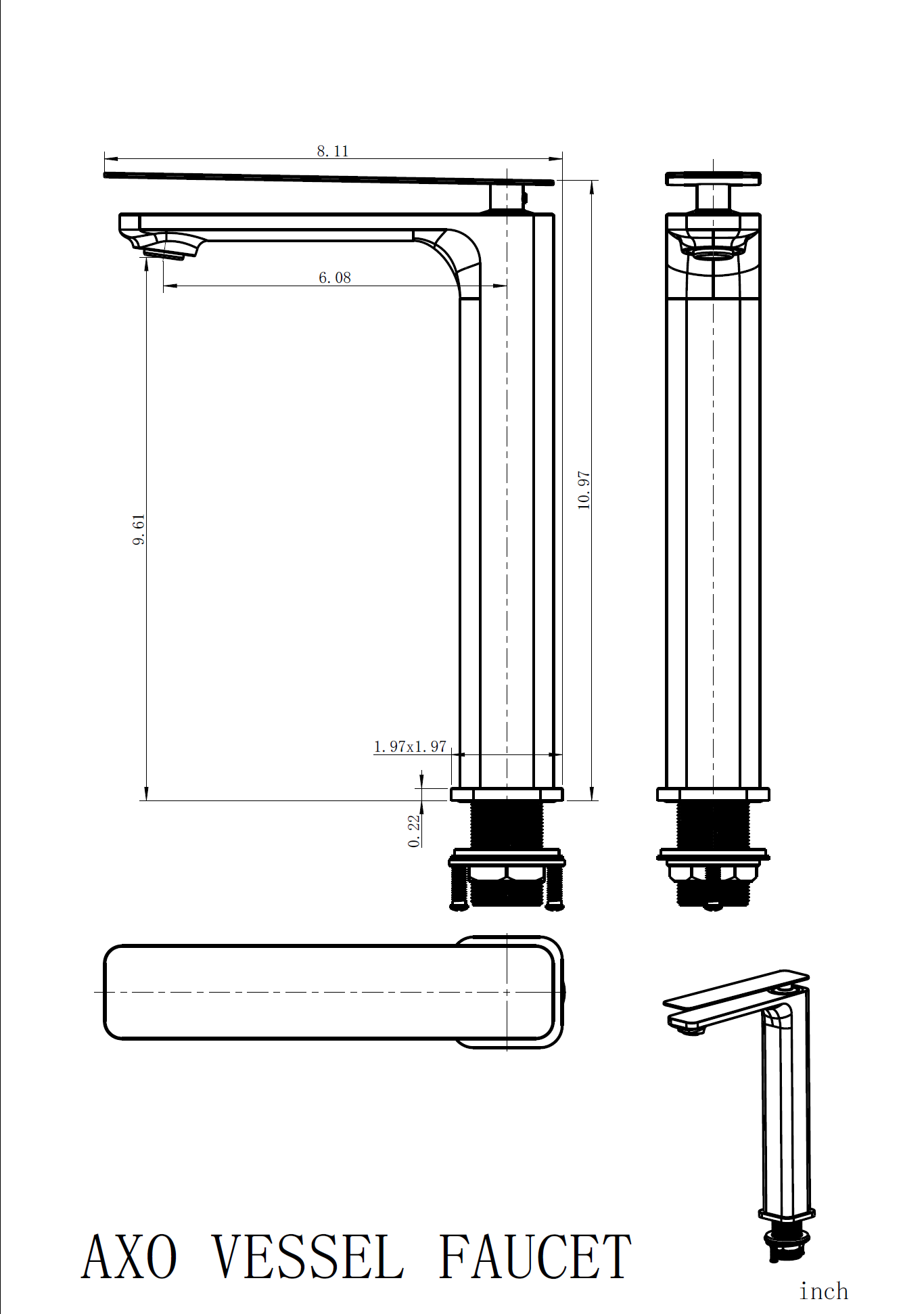 Aquamoon Axo Collection Single Lever Bathroom Vessel Faucet Brushed Nickel Finish