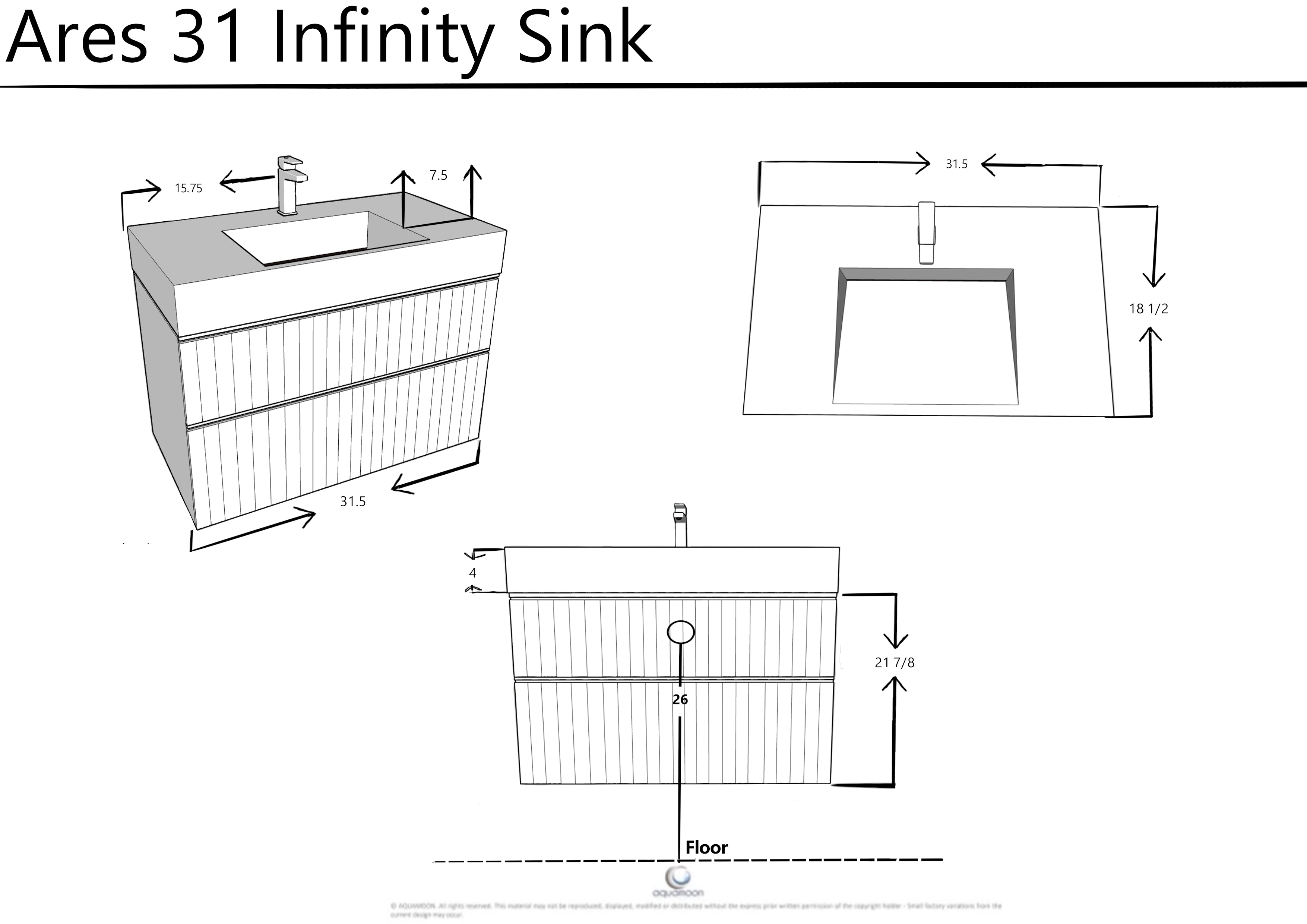 Ares 31.5 Matte White Cabinet, Infinity Cultured Marble Sink, Wall Mounted Modern Vanity Set