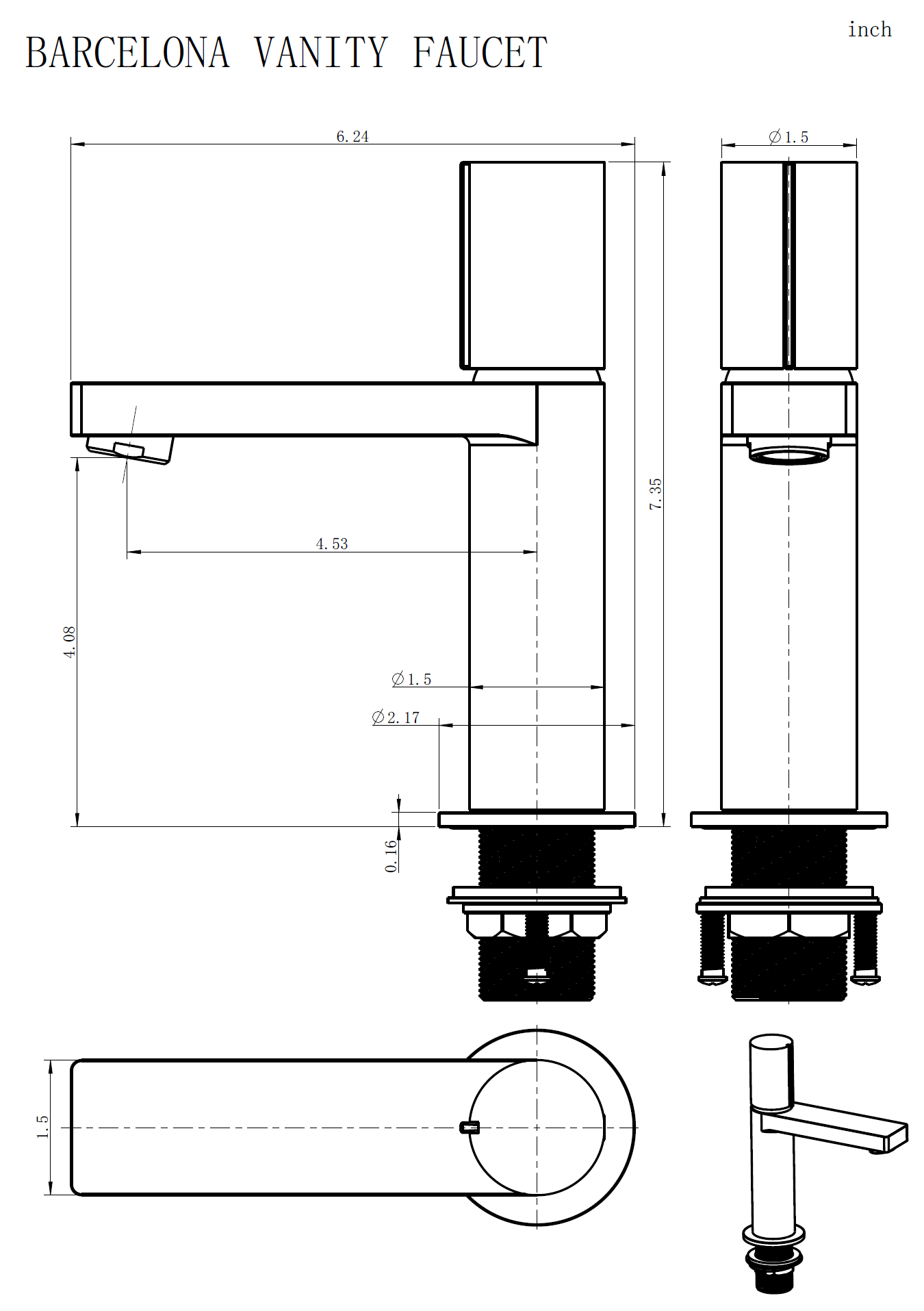 Aquamoon Barcelona Collection Single Lever Bathroom Vanity Faucet Brushed Nickel Finish