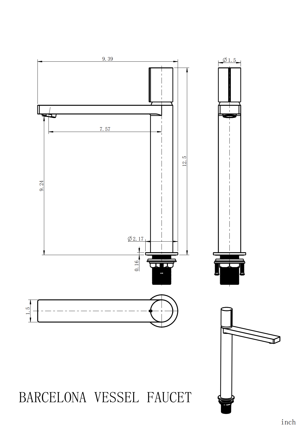 Aquamoon Barcelona Collection Single Lever Bathroom Vessel Faucet Chrome Finish