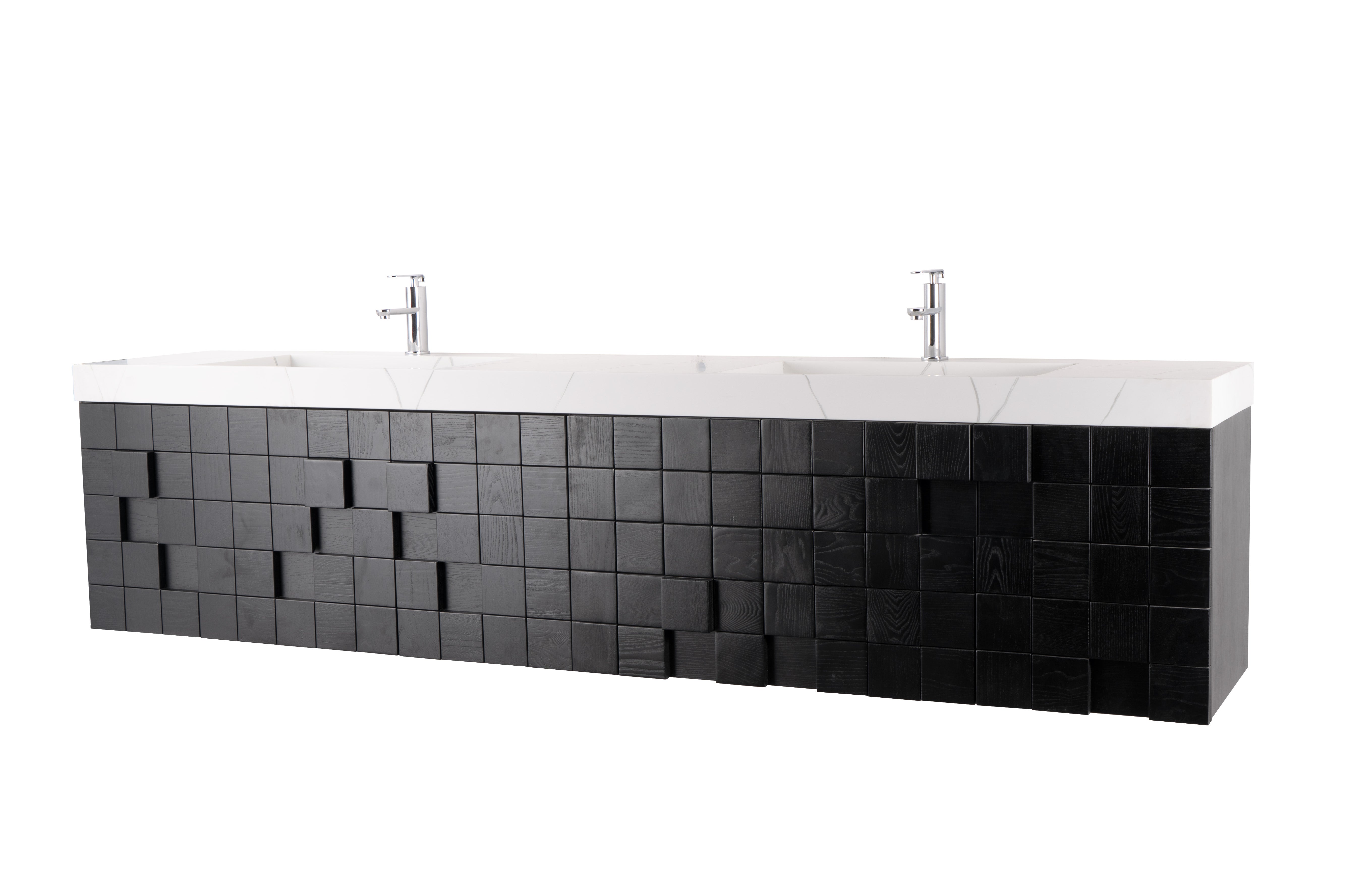 Darko 96 Double Dark Oak Cabinet, Solid Surface ORUS Sink, Wall Mounted Modern Vanity Set 