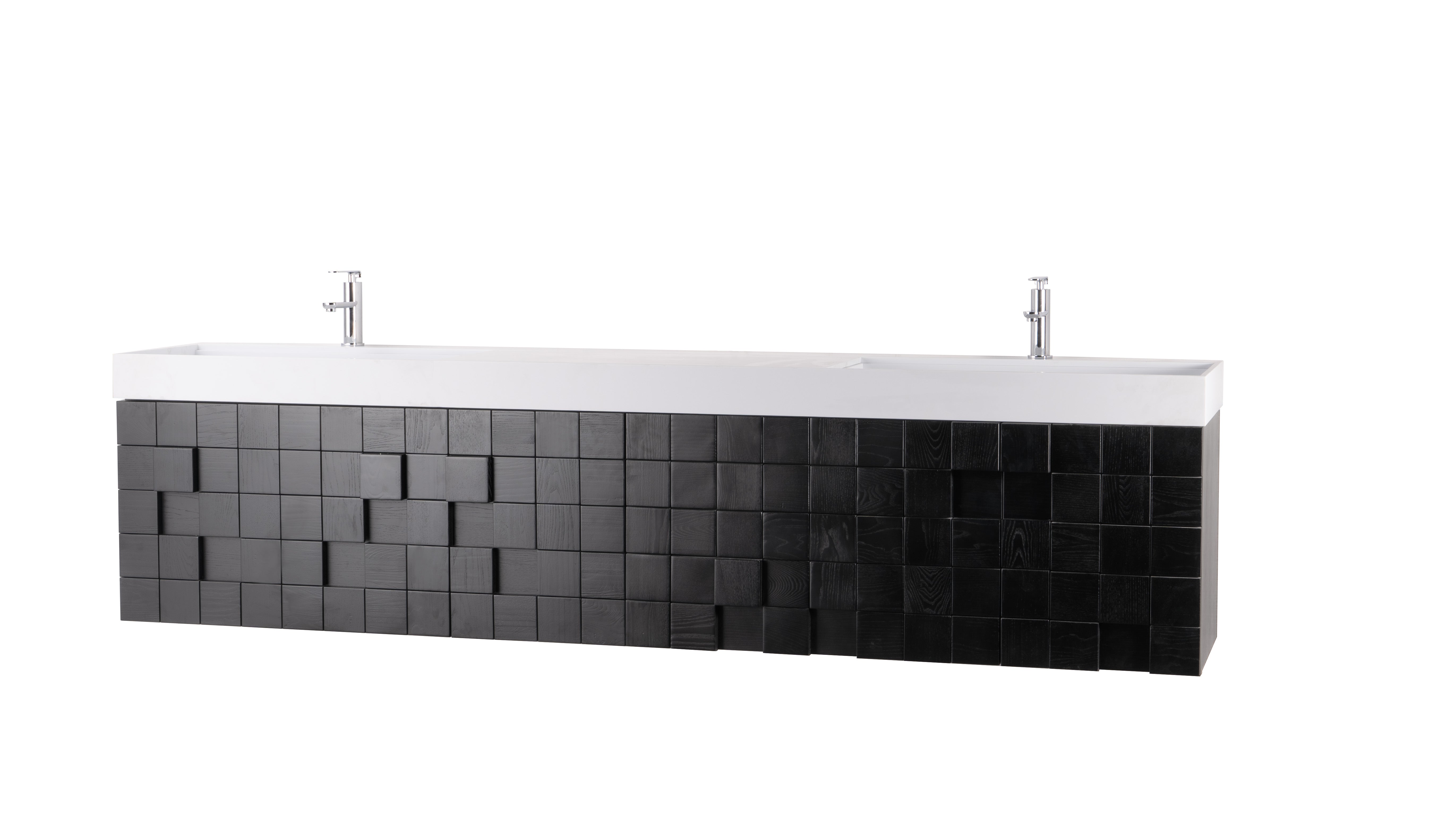 Darko 96 Double Dark Oak Cabinet, Solid Surface ORUS Sink, Wall Mounted Modern Vanity Set 