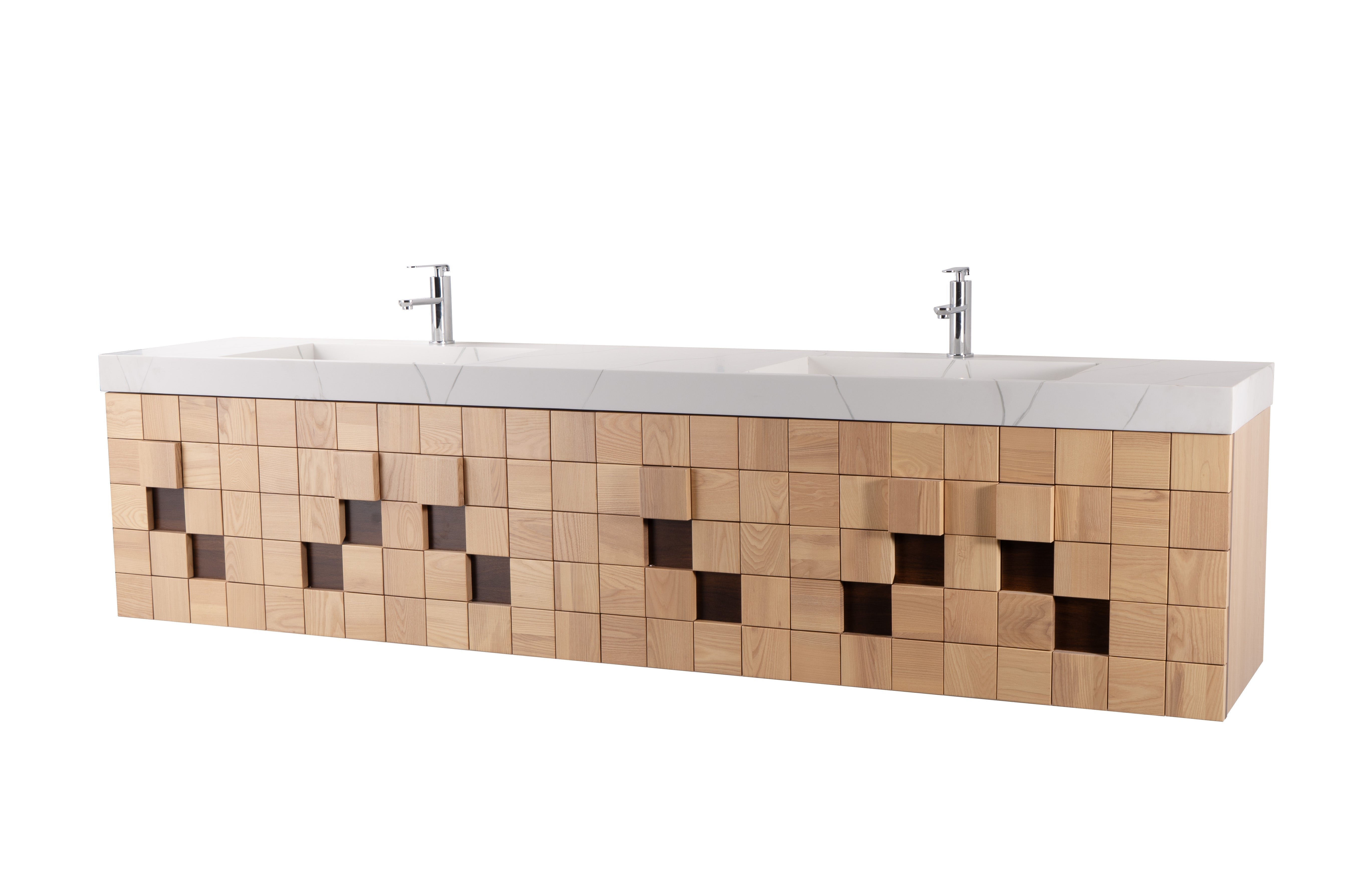 Darko 96 Double Natural Oak Cabinet, Solid Surface ORUS Sink, Wall Mounted Modern Vanity Set 