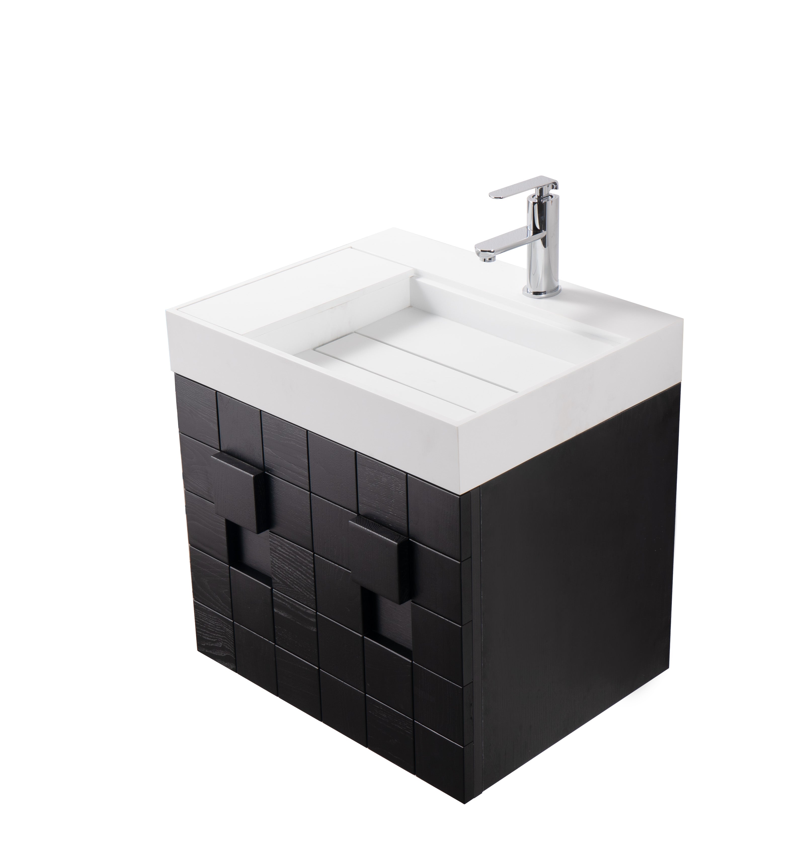 Darko 23.5 Single Dark Oak Cabinet, Solid Surface ORUS Sink, Wall Mounted Modern Vanity Set 