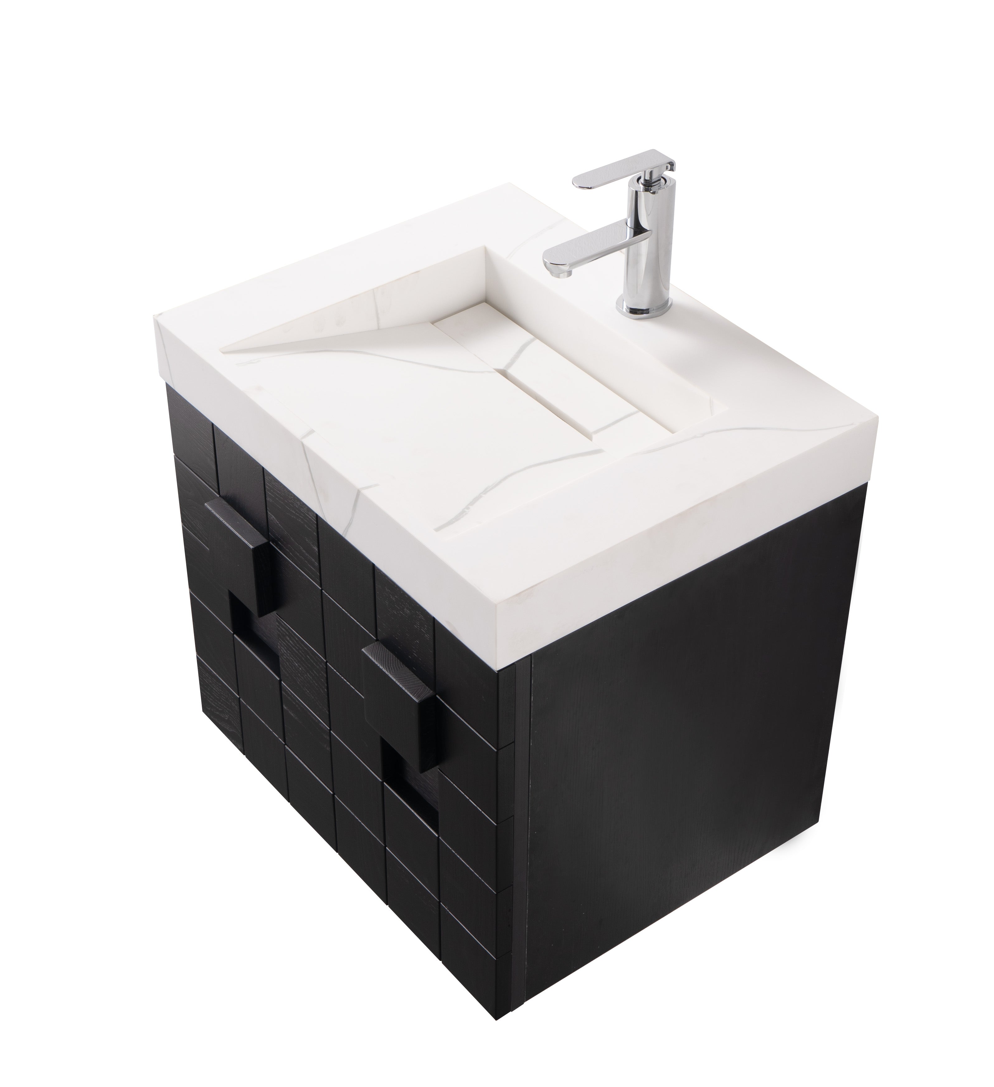 Darko 23.5 Single Dark Oak Cabinet, Solid Surface Carrara Infinity Sink, Wall Mounted Modern Vanity Set 