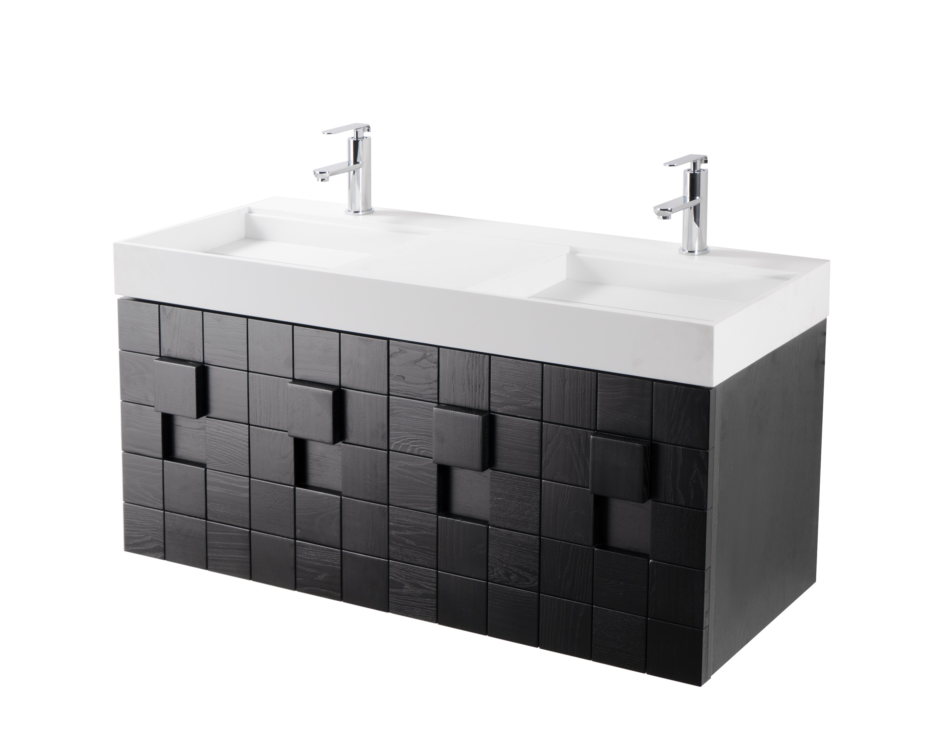 Darko 47.5 Double Dark Oak Cabinet, Solid Surface ORUS Sink, Wall Mounted Modern Vanity Set 