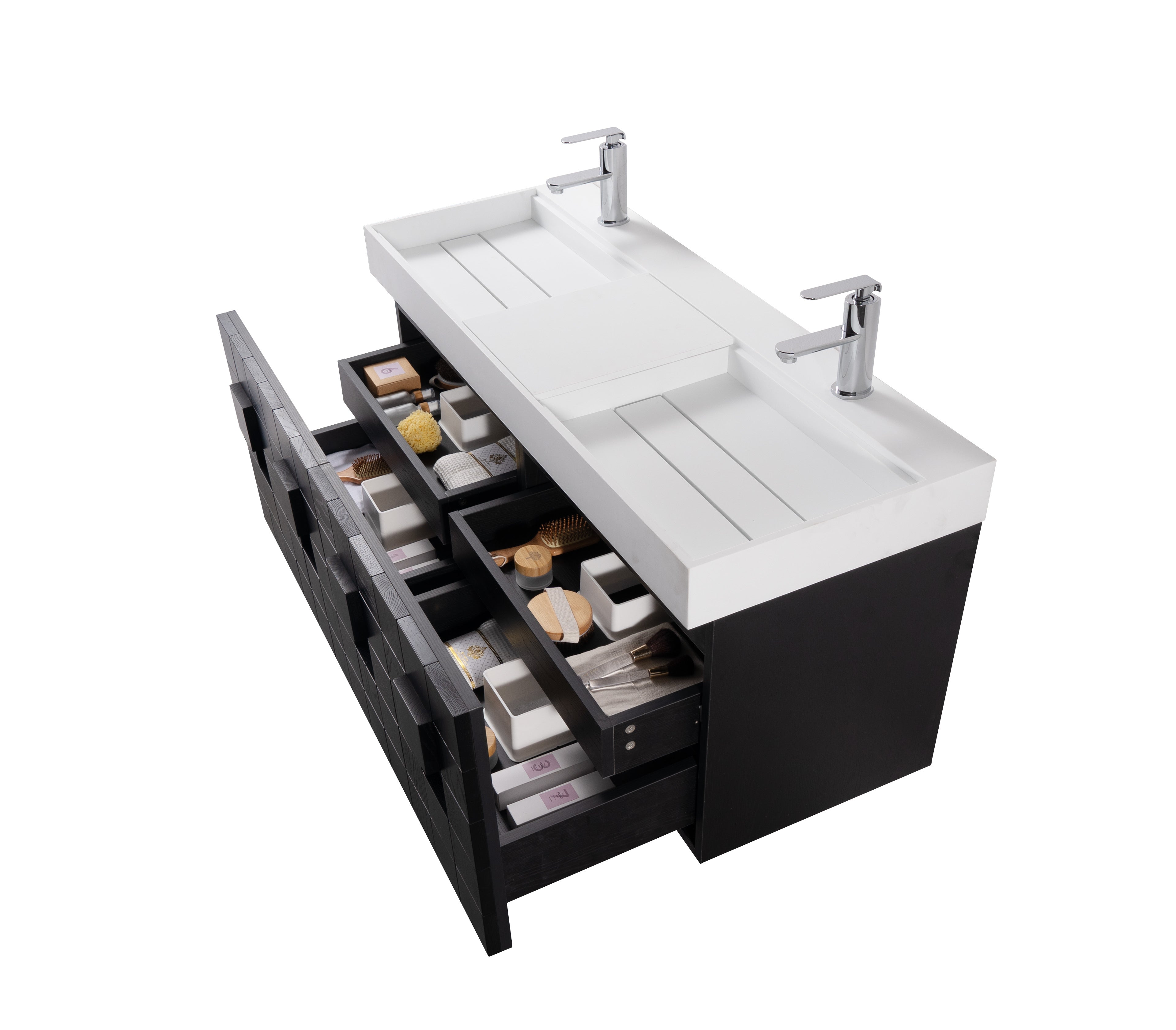 Darko 47.5 Double Dark Oak Cabinet, Solid Surface ORUS Sink, Wall Mounted Modern Vanity Set 