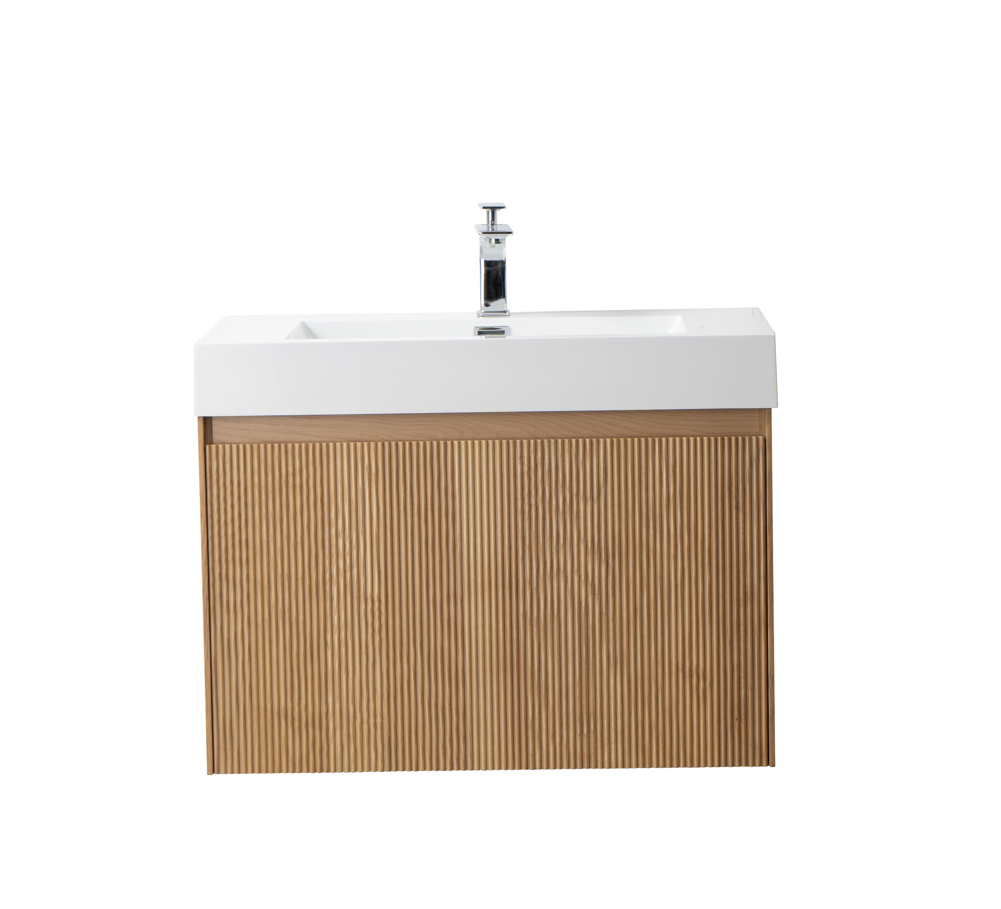 Miami 31.5 Natural Oak Cabinet, Square Cultured Marble Sink, Wall Mounted Modern Vanity Set