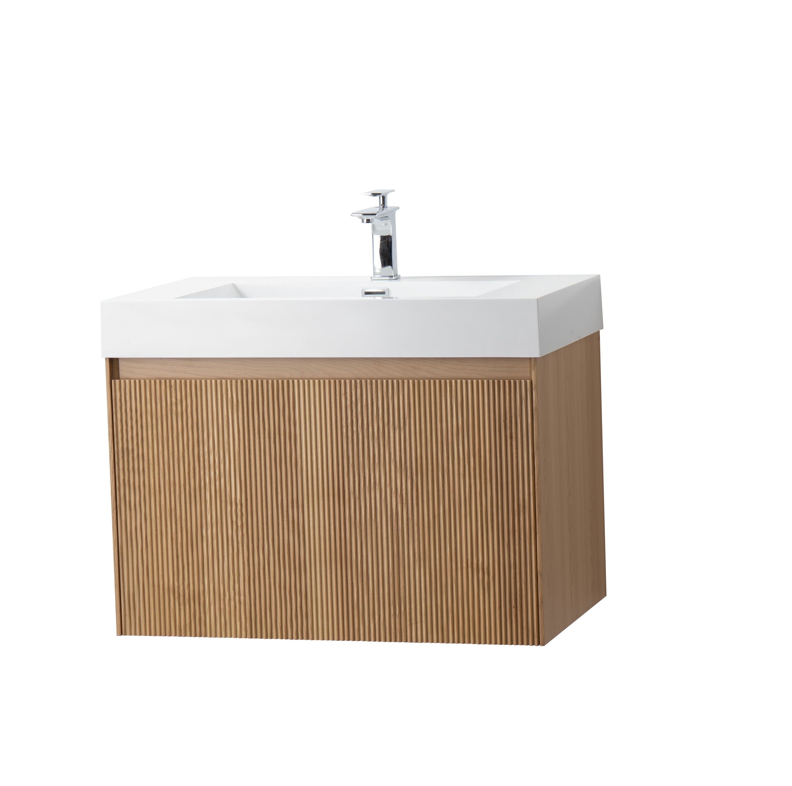 Miami 31.5 Natural Oak Cabinet, Square Cultured Marble Sink, Wall Mounted Modern Vanity Set 