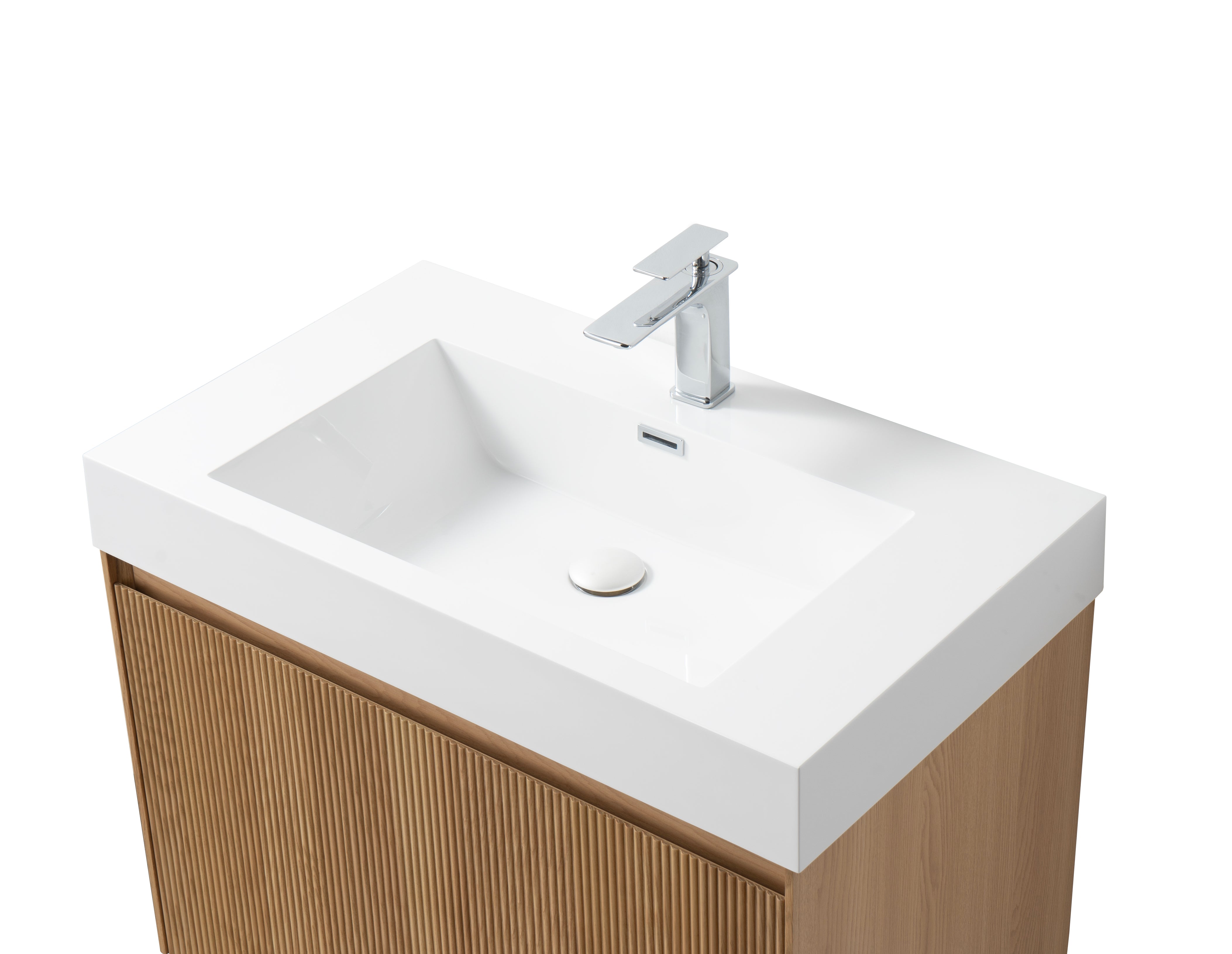 Miami 31.5 Natural Oak Cabinet, Square Cultured Marble Sink, Wall Mounted Modern Vanity Set