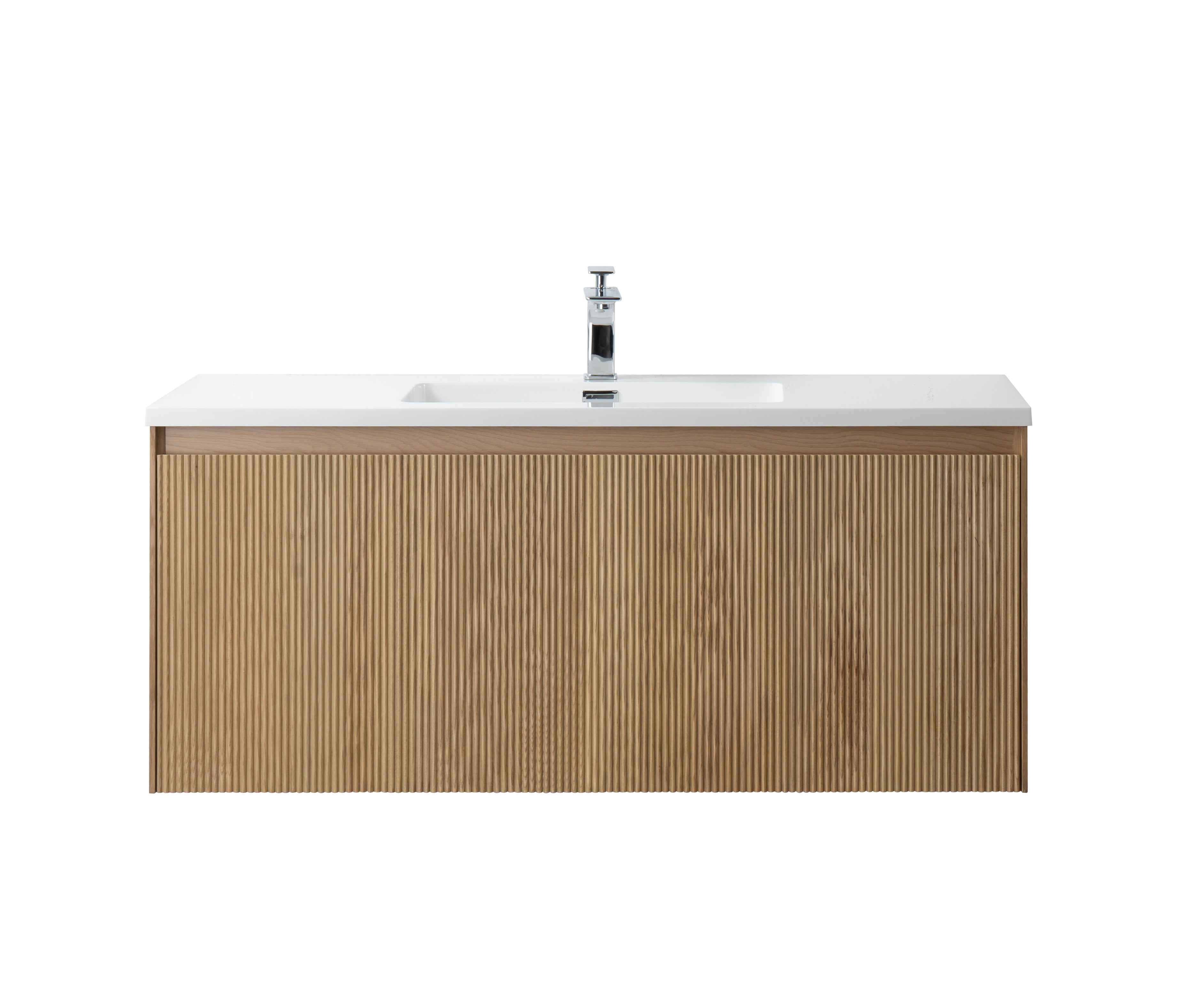 Miami 47.5 Natural Oak Cabinet, Square Cultured Marble Sink, Wall Mounted Modern Vanity Set Square Cultured Marble