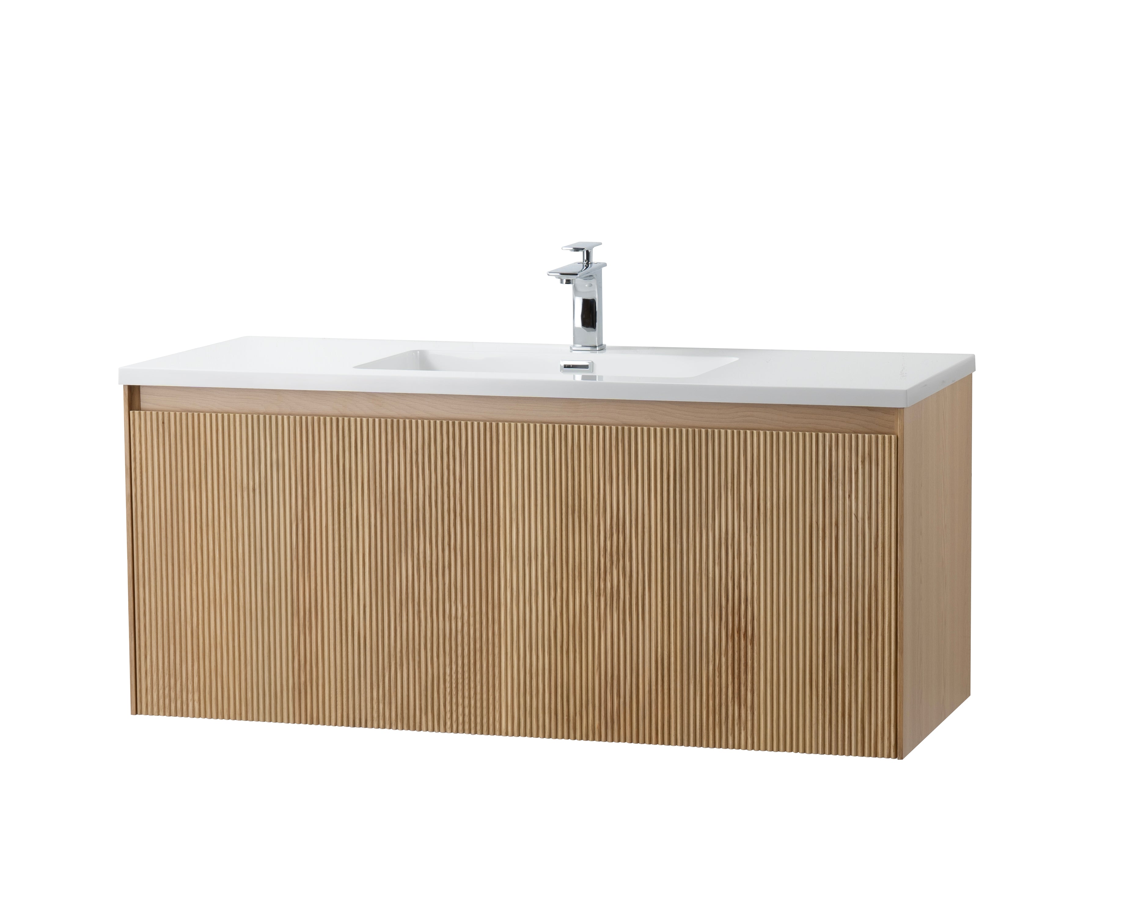 Miami 47.5 Natural Oak Cabinet, Square Cultured Marble Sink, Wall Mounted Modern Vanity Set Square Cultured Marble