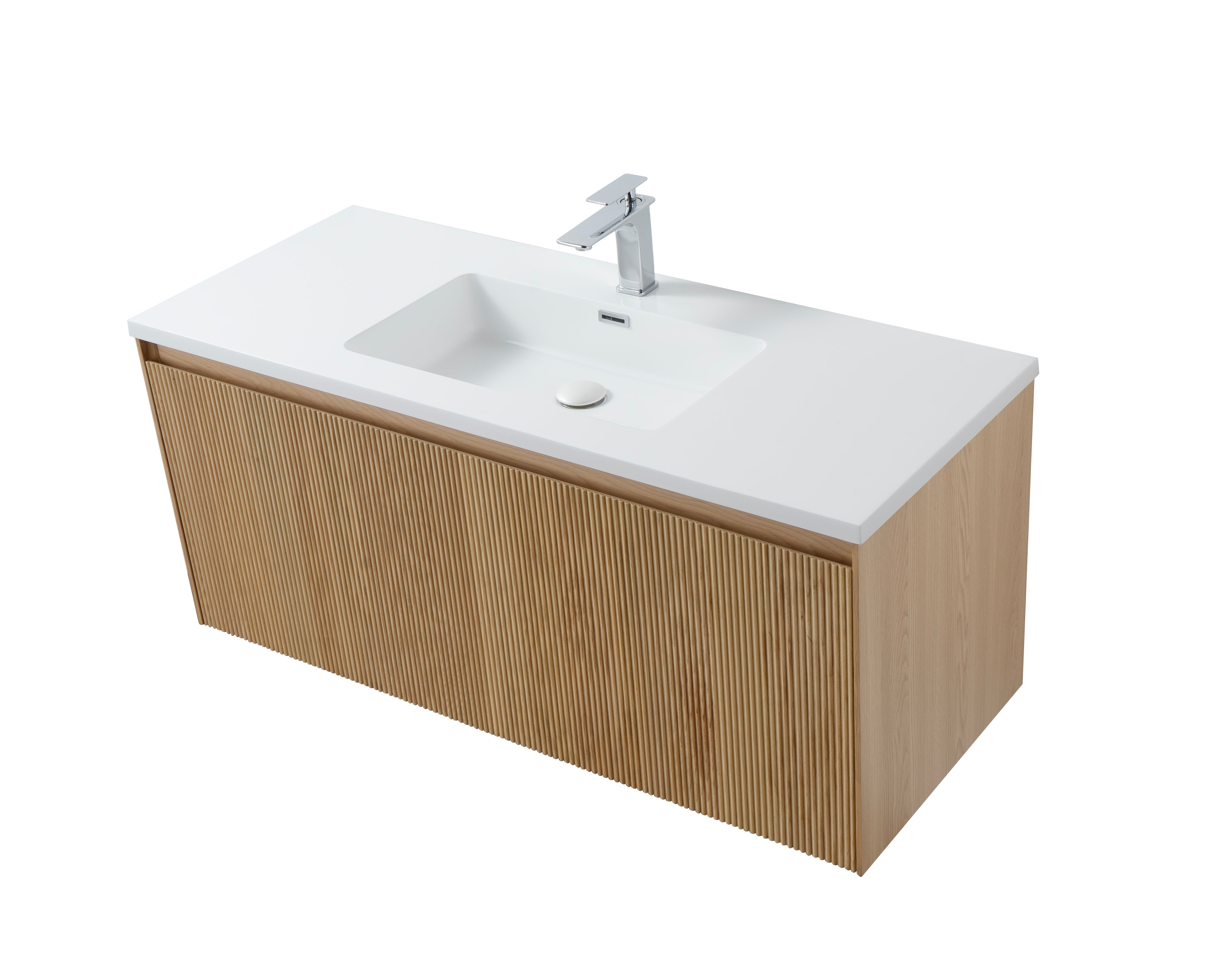 Miami 47.5 Natural Oak Cabinet, Square Cultured Marble Sink, Wall Mounted Modern Vanity Set Square Cultured Marble