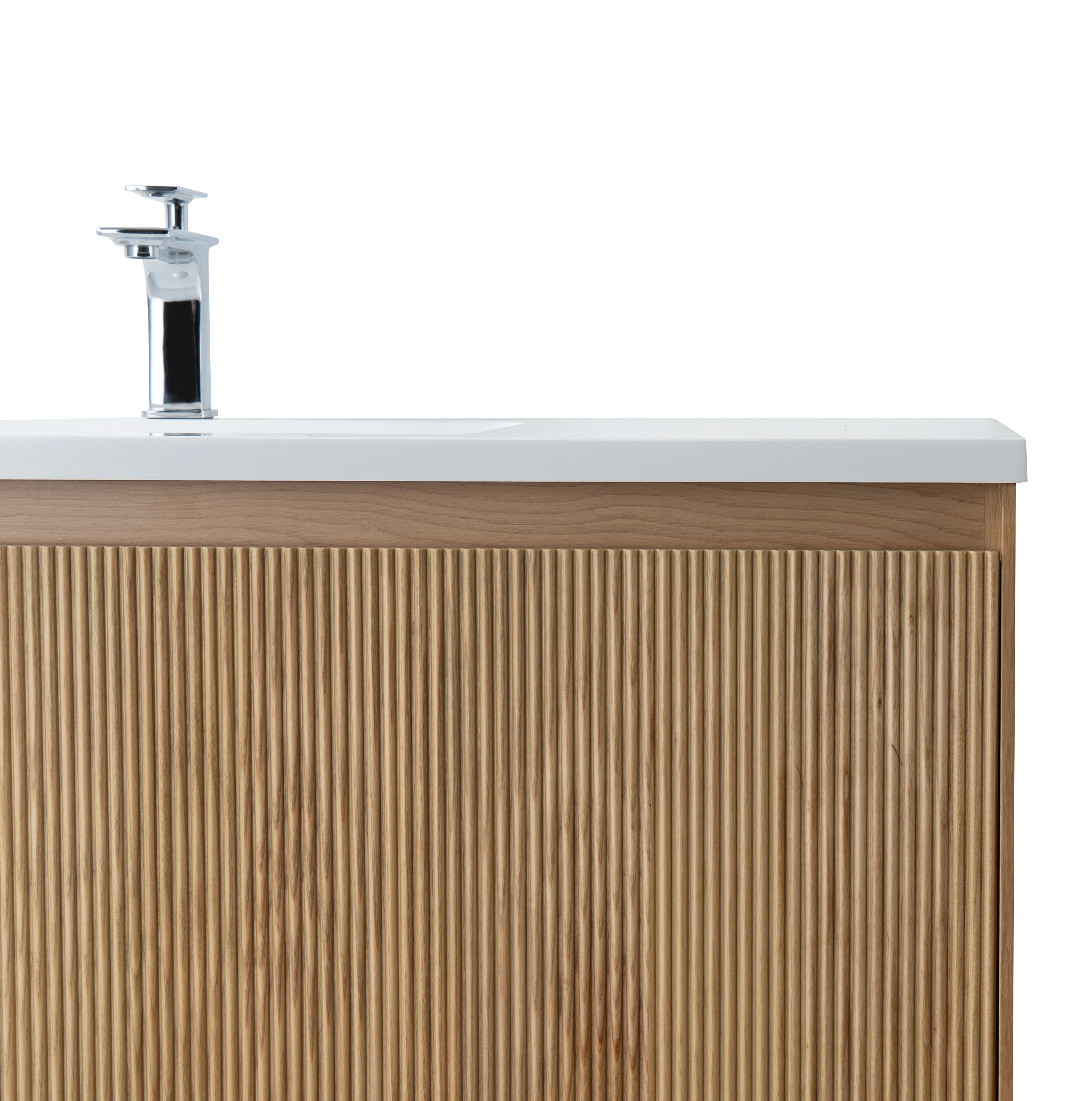 Miami 47.5 Natural Oak Cabinet, Square Cultured Marble Sink, Wall Mounted Modern Vanity Set Square Cultured Marble