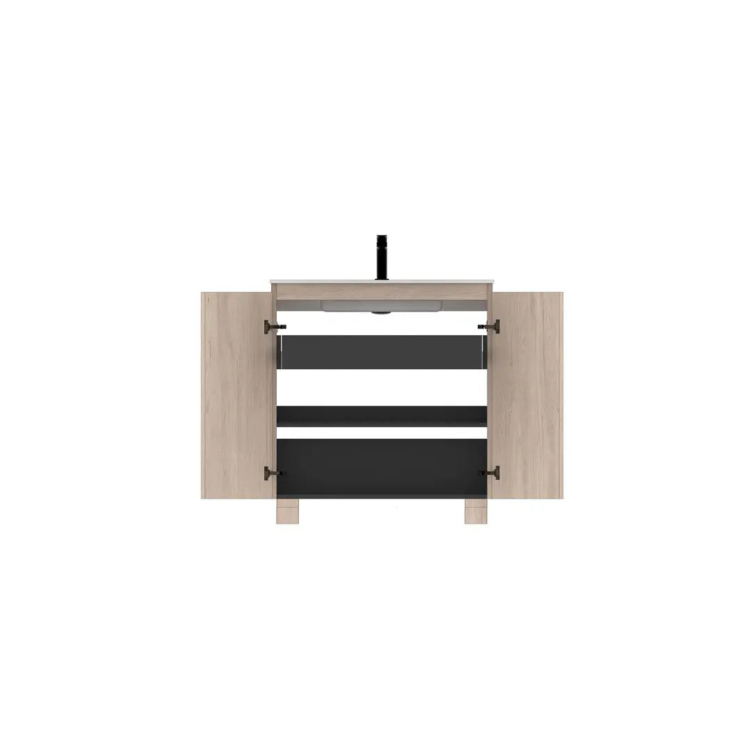 Dali 35.5 Single Natural Oak Cabinet, Acrylic Square Sink, Freestanding Modern Vanity Set 