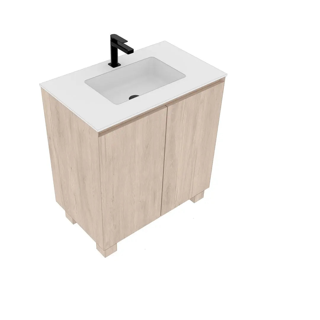 Dali 35.5 Single Natural Oak Cabinet, Acrylic Square Sink, Freestanding Modern Vanity Set 
