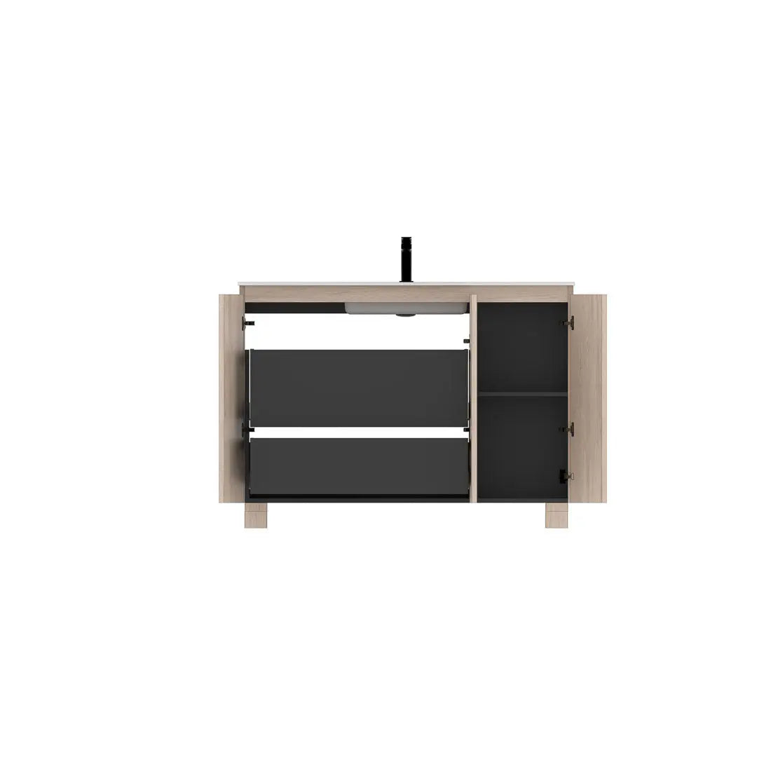 Dali 47.5 Single Natural Oak Cabinet, Acrylic Square Sink, Freestanding Modern Vanity Set 