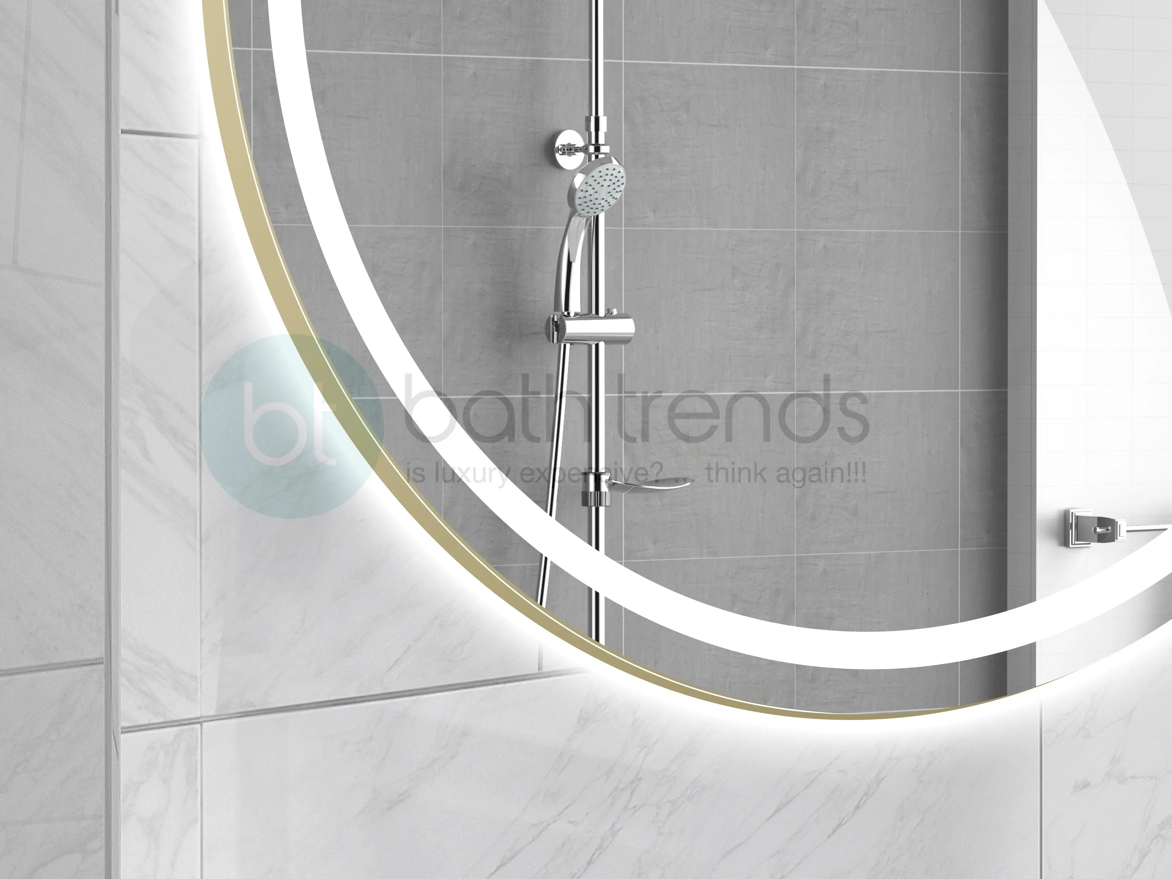 Aquamoon 2595 LED Bathroom Mirror 48" Round Wall Mounted, Sensor Touch Switch with Brush Gold Frame 